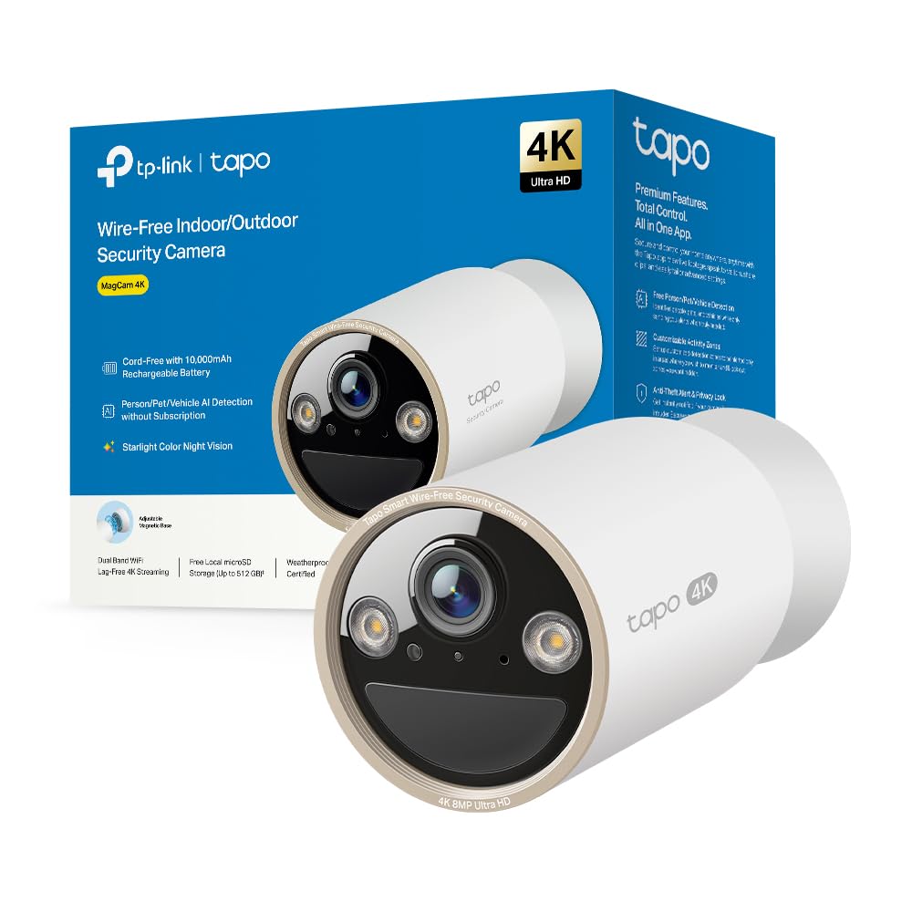 دوربین باطری 4K 8 مگاپیکسل Tapo C460 با پایه مغناطیسی، دید در شب رنگی ستاره‌ای، باطری 10000 میلی آمپر ساعت، اتصال WiFi دوبانده 5 گیگاهرتزی/2.4 گیگاهرتزی، تشخیص هوشمندی، استاندارد IP66، هشدار سریع و مقاومت در برابر سرقت