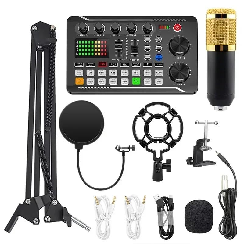 مجموعه پادکست حرفه ای نهایی - میکسر V9، میکروفن BM800 و کارت صدای یکپارچه برای ضبط حرفه ای، استریمینگ و بازی‌های ویدیویی