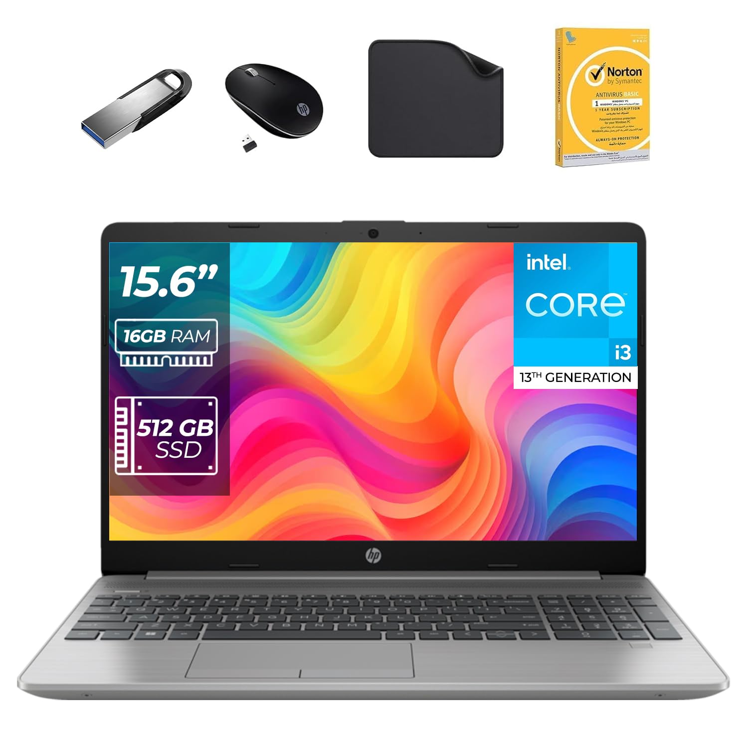 لپ تاپ اچ‌پی، هسته i3-1315U نسل ۱۳، نمایشگر FHD 15.6 اینچ، ۱۶ گیگابایت رم، ۵۱۲ گیگابایت حافظه‌ی جامد، ویندوز ۱۱ پرو، وبکم، وای-فای (شامل فلش درایو ۱۲۸ گیگابایت + ماوس + آنتی‌ویروس + فریماوس پد ماوس ۱۲۸ گیگابایت اول) - ۲۵۰ جی ۹ ۱۶ گیگابایت رم | ۵۱۲ گیگابایت حافظه‌ی جامد