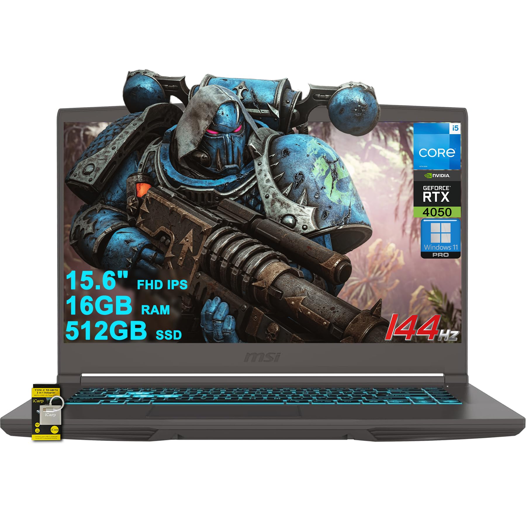لپ تاپ بازی MSI Thin 15 با صفحه نمایش 15.6 اینچی FHD IPS 144Hz، پردازنده Intel Octa-core i5-13420H (قدرتمندتر از i7-11800H)، 16GB RAM، 512GB SSD، GeForce RTX 4050، پشتیبانی از نور پس زمینه، USB-C، ویندوز 11 Pro با آی سی پی Hub، 16GB RAM و 512GB SSD i5-13420H @ ویندوز 11 Pro