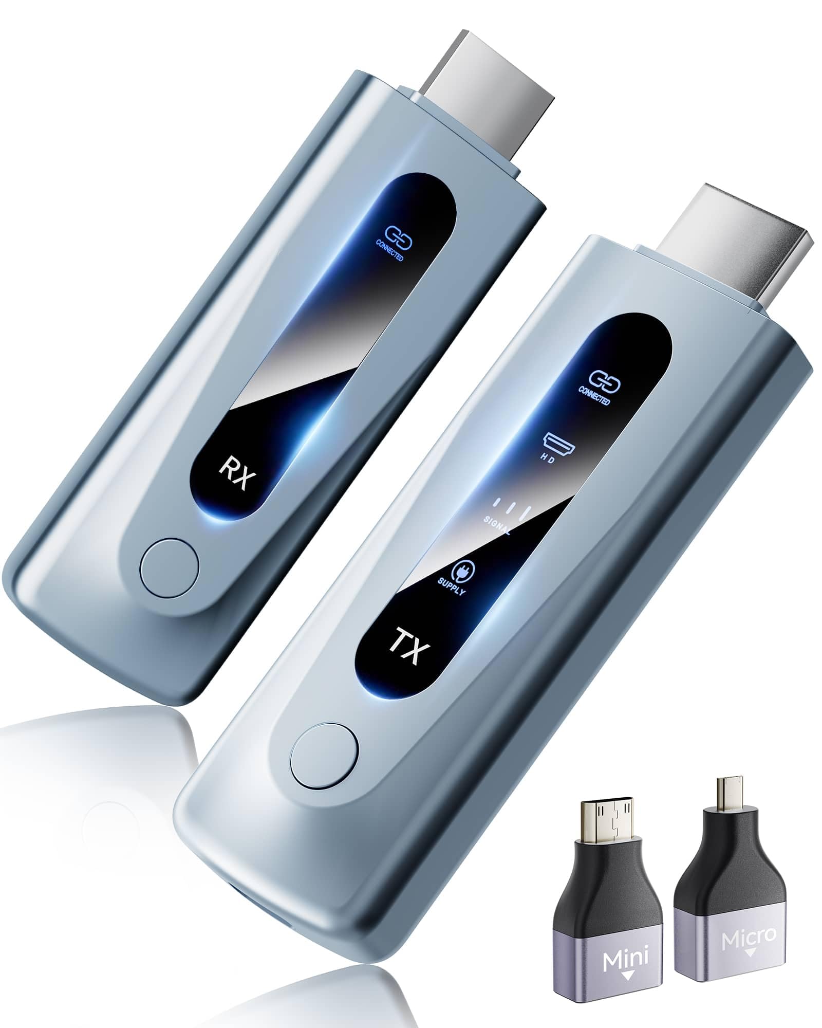 فرستنده و گیرنده بی‌سیم HDMI ارتقا یافته 2025 با برد 328 فوت/100 متر، کیت تقویت کننده بی‌سیم HDMI قابل حمل Plug & Play 5G+2.4G برای ورودی دیکد کردن 4K و خروجی 1080P، برای صدا به مانیتور از لپتاپ/تلویزیون باکس رنگ آبی روشن