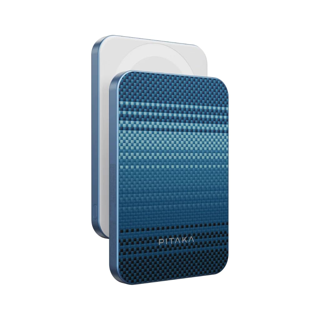 پیتاکا مدل Magsafe Power Bank با ظرفیت 5000 میلی آمپر ساعت، شارژر قابل حمل بی‌سیم 15 وات، قابل استفاده برای دستگاه‌های آیفون و سامسونگ، با فناوری نساجی آرامید و قابلیت شارژ بی‌سیم Qi2 (طلوع ماه)