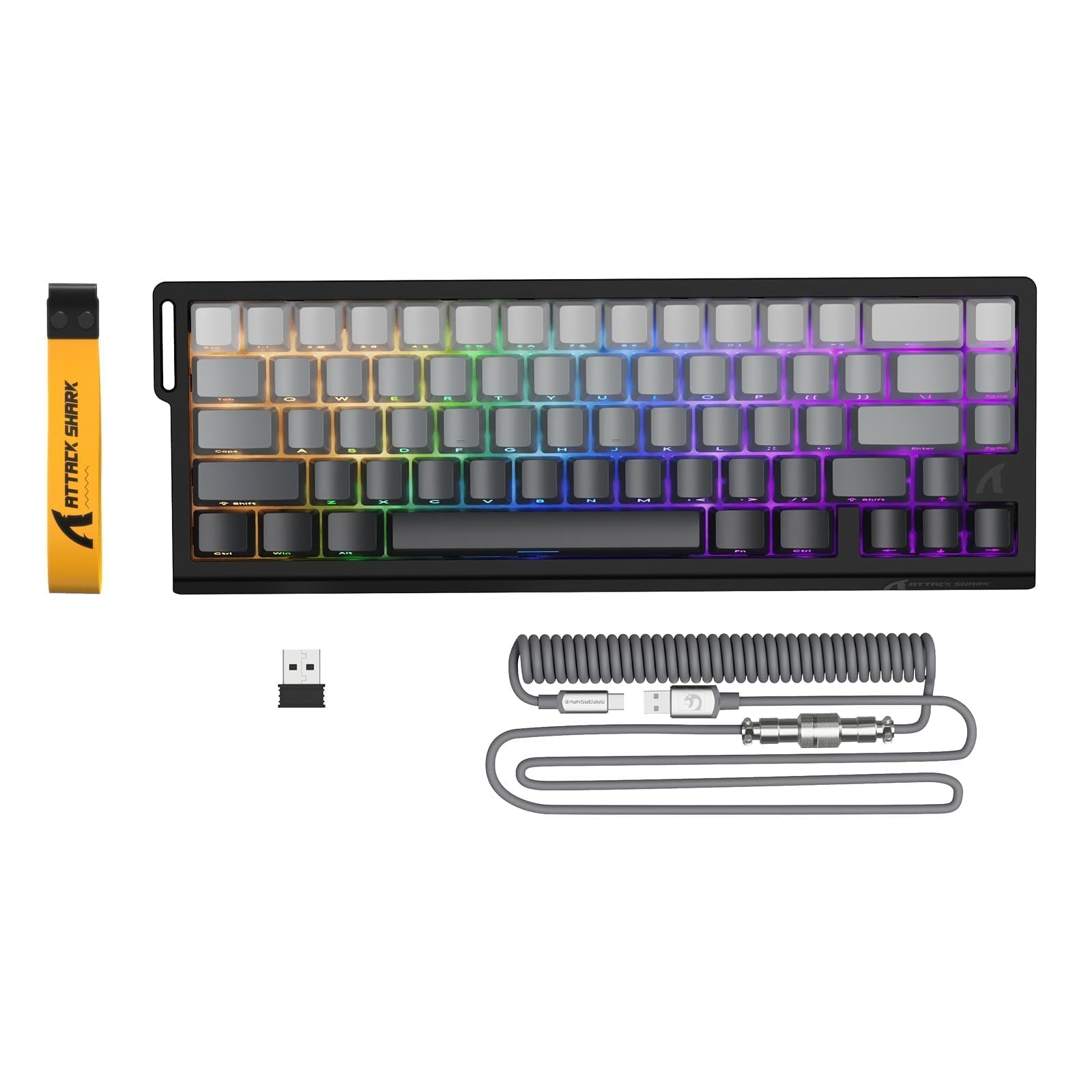 کیبورد بازی بی‌سیم Rapid Trigger ATTACK SHARK X68PRO HE، دقت RT 0.01 میلیمتر، سوئیچ مغناطیسی، 8000 هرتز، مسیر عملکرد قابل تنظیم، Snap Tap، RGB، کابل مارپیچ C01 - گرادیان سیاه