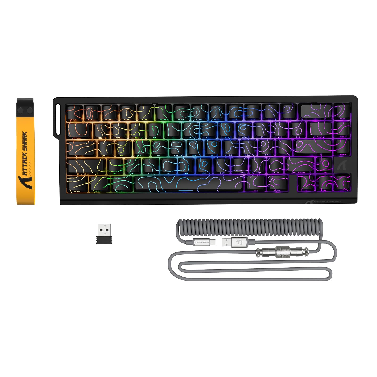 کیبرد بازی بی‌سیم تنظیم شونده ATTACK SHARK X68PRO HE با دقت 0.01 میلی‌متر، سوئیچ مغناطیسی، 8000 هرتز، مسیر عملکرد تنظیم‌شونده، کلیک سریع Snap Tap، روشنایی RGB، کابل مارپیچ C01 - مشکی