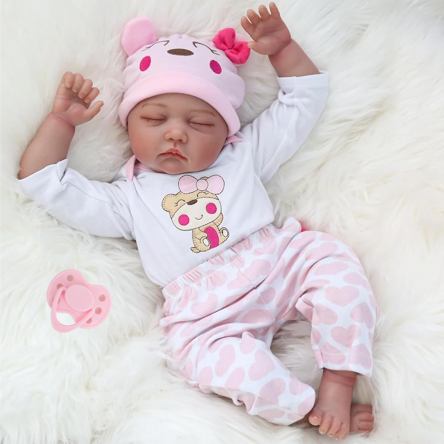 عروسک‌های تولید مجدد دختران TERTYRES 22 اینچ (55 سانتی‌متر) نرم و از جنس وینیل سیلیکون زنده‌مانند، با چشمان بسته، عروسک بچه تولّدی واقعی کودکان به راستی خوابیده