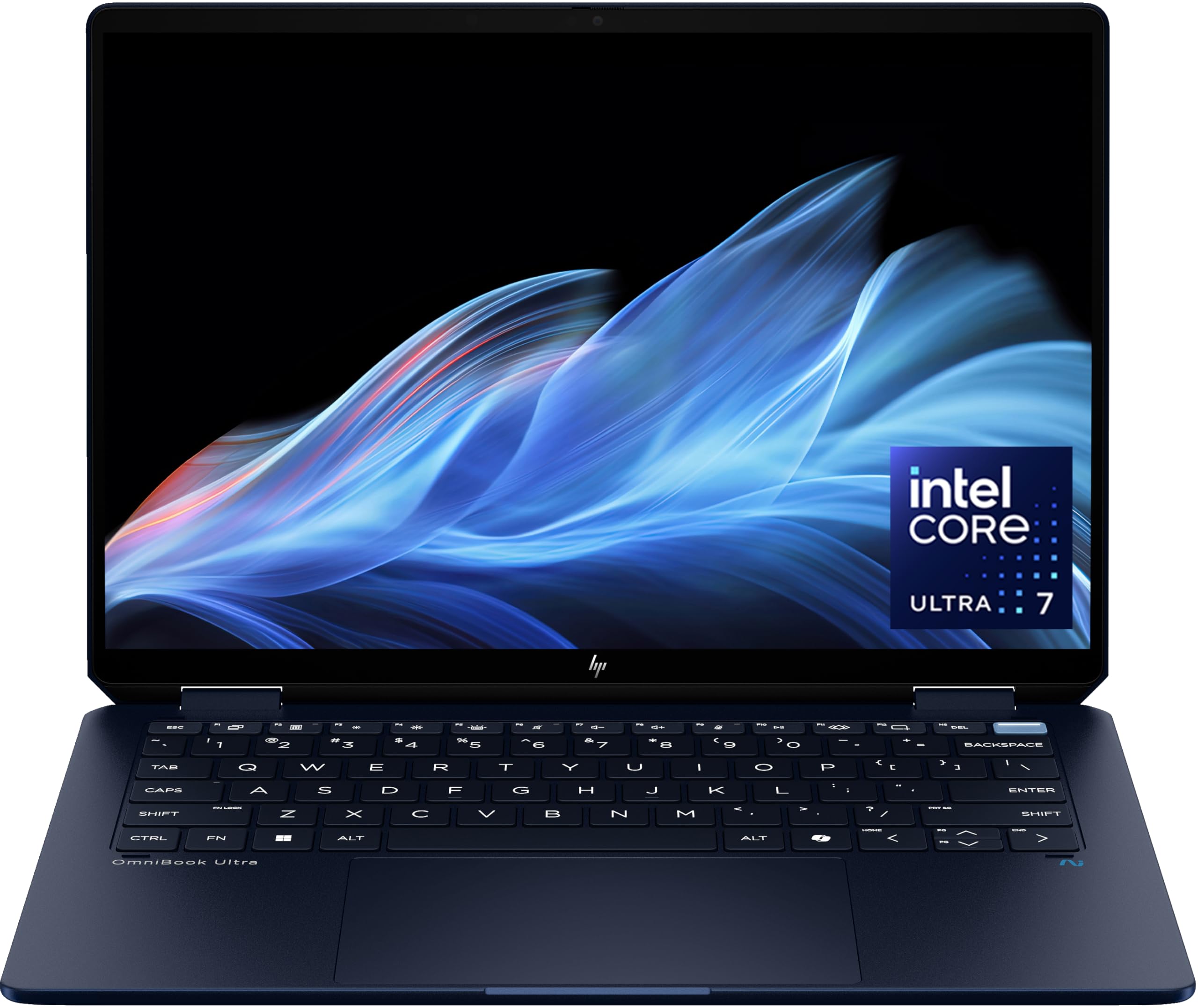 لپ تاپ HP OmniBook Ultra Flip 14-fh0002ne، با پردازنده اینتل کور Ultra 7-256V، صفحه نمایش 3K OLED لمسی 14 اینچی، 16 گیگابایت RAM LPDDR5، 1 ترابایت حافظه SSD، گرافیک Intel® Arc™، صفحه کلید انگلیسی/عربی، ویندوز 11، رنگ آبی جو، [B13Y6EA] Intel® Core™ Ultra 7 256V 16 GB 1TB Intel® Core™ Ultra 7