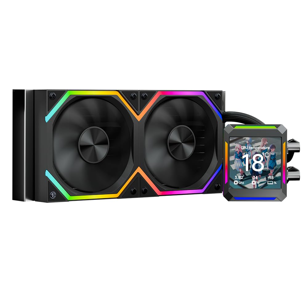 کولر هوایی Jungle Leopard ASTROSHEL 240 ARGB، نمایشگر LCD سفارشی 2.8 اینچی برای GIFها، تصاویر، فیلم های MP4، معیارهای عملکرد، صفحه با رزولوشن 320 * 320، صفحه نمایش LCD سفارشی 240 میلی متر (مشکی، 240) مشکی 240