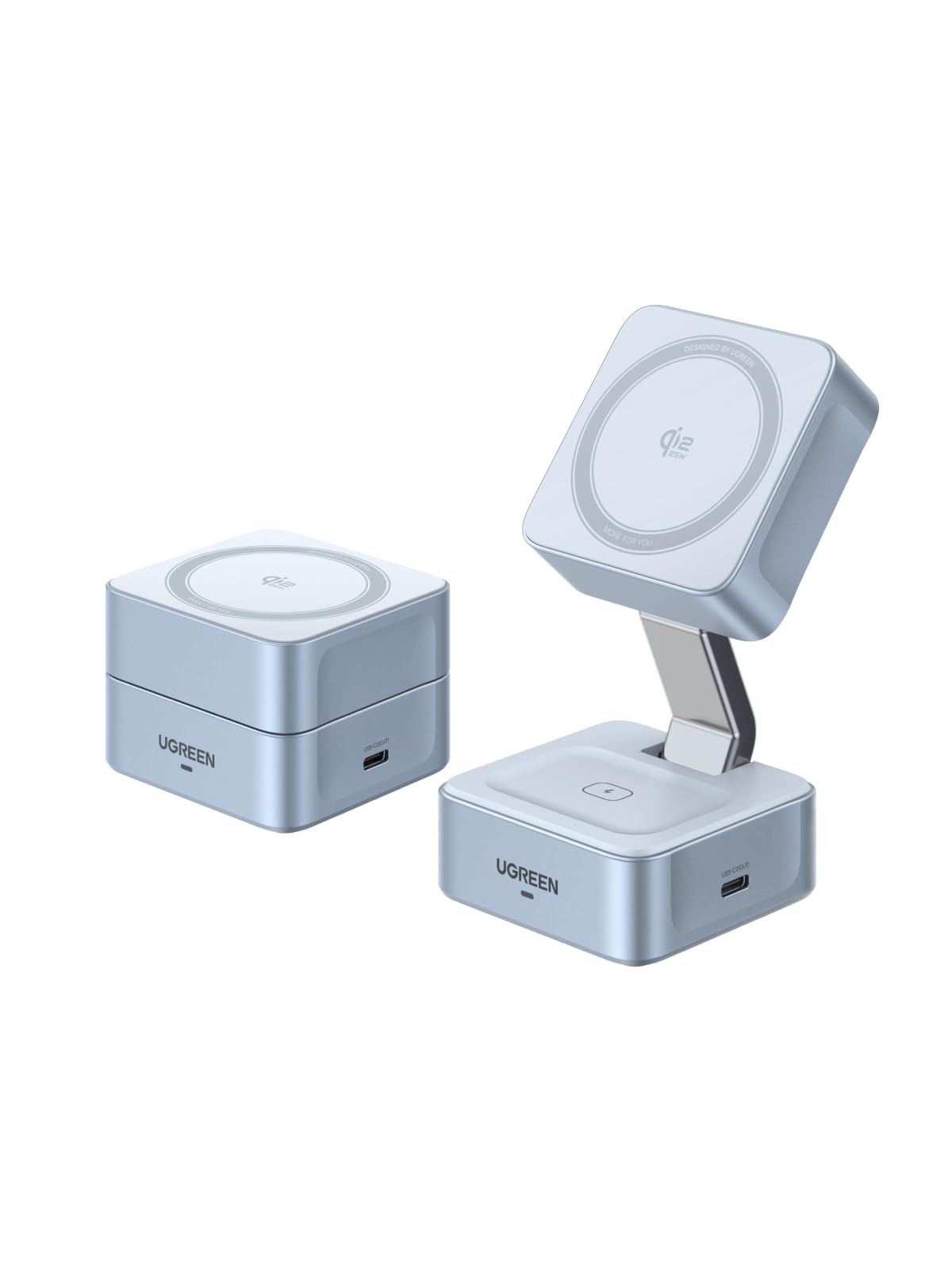 شارژر بی‌سیم UGREEN 2025 Qi2 25W 2 در 1، ایستاده شارژر قابل حمل و تاشو Magsafe برای آیفون ۱۷ پرو مکس، سری ۱۶-۱۲، ایرپاد، آی‌واچ، ایستگاه نگه‌دارنده شارژر مغناطیسی 7N، با کابل USB-C ۱M