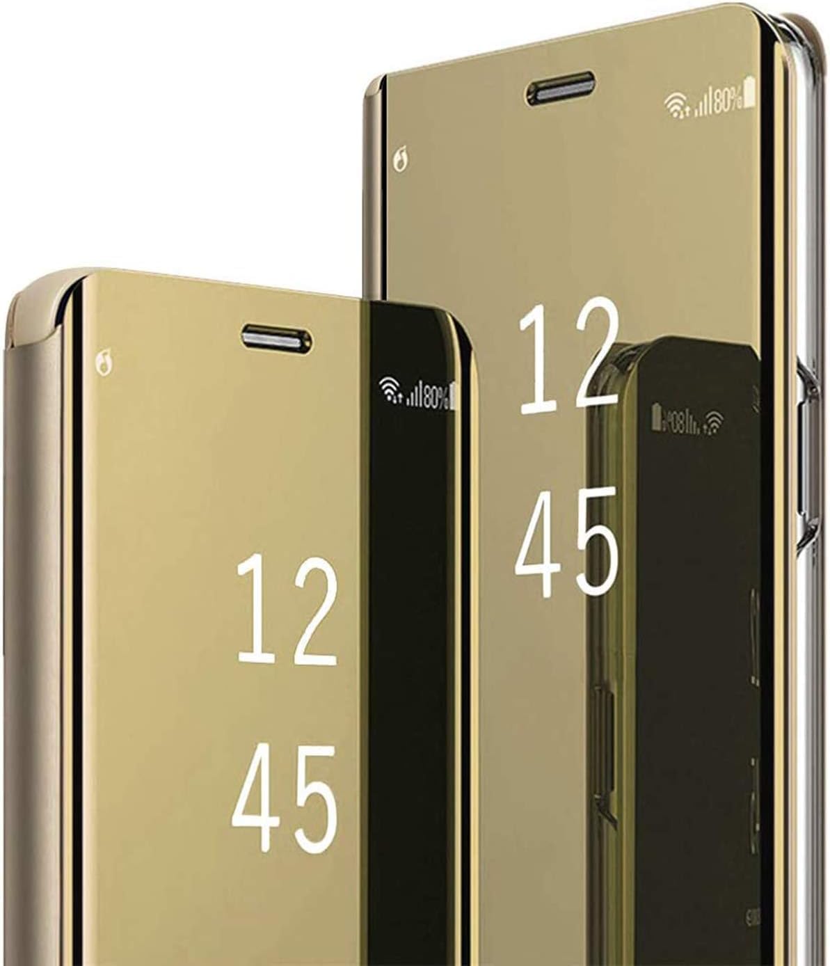 سازگار با محافل Samsung Galaxy S25 Ultra Case Flip S-View Mirror با پایه ایستاده ضدضربه PC چرم ضد خش قاب محافظ گوشی تلفن ضیقته برای S25 Ultra 5G (طلایی، Samsung Galaxy S25 Ultra) Samsung Galaxy S25 Ultra Gold