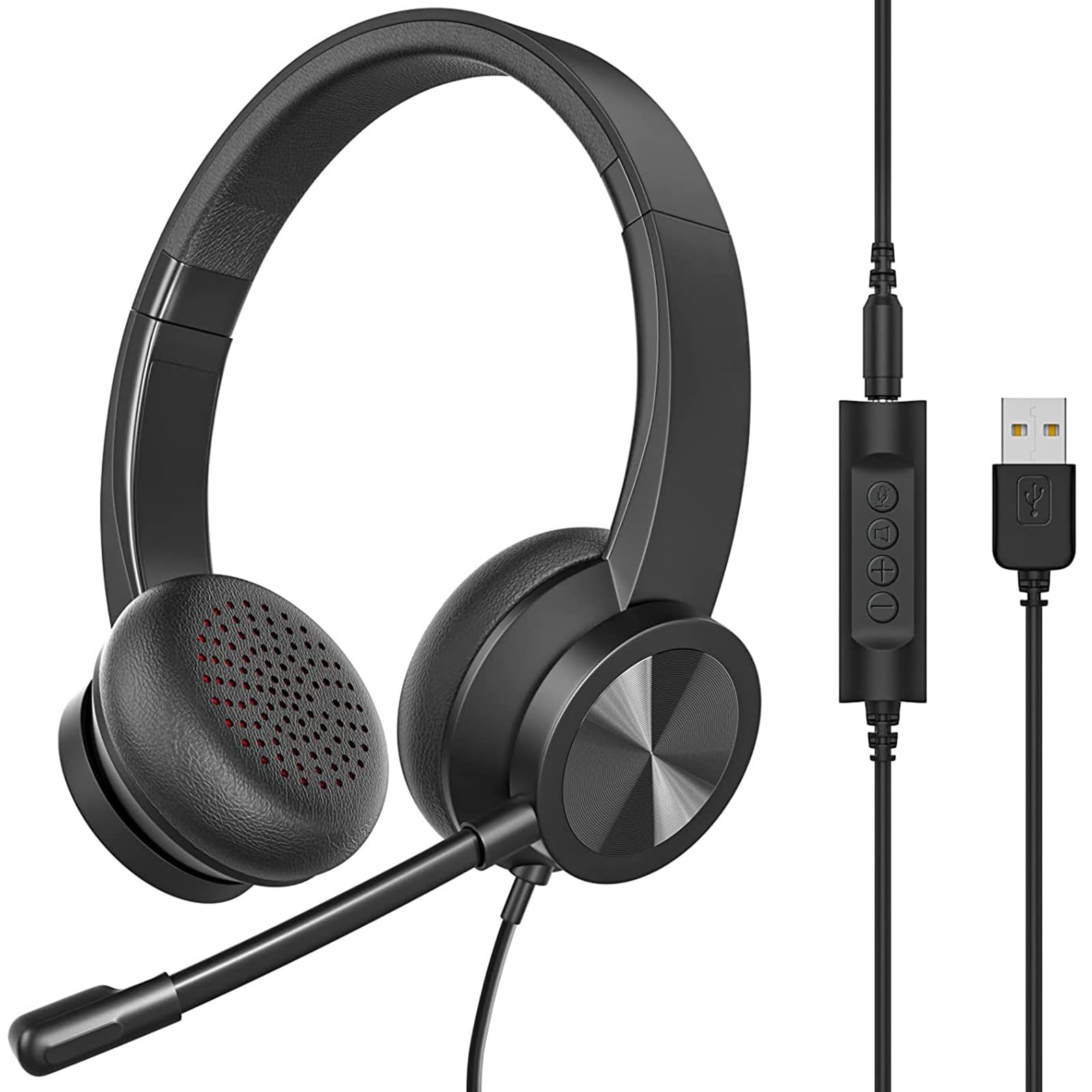 هدست USB با میکروفن، هدفون سیمی بالای گوش، لغو نویز و میکروفن لغو کننده با ۳۳۰ درجه چرخش، صدای کریستالی و شفاف، کنترل قابل تنظیم میکروفن در خط، طراحی راحت برای استفاده
