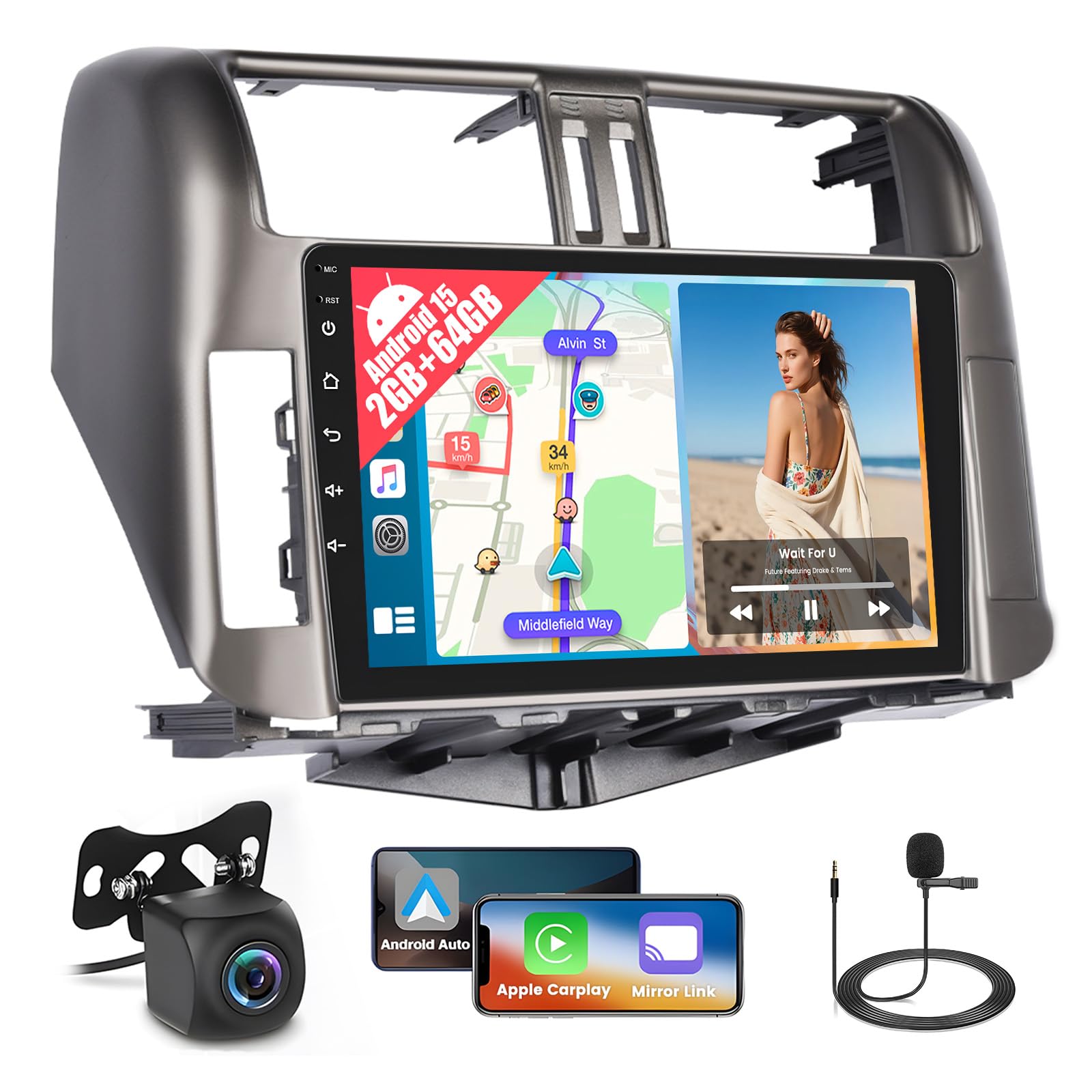استریو خودروی اندروید برای تویوتا پرادو ۲۰۱۰ ۲۰۱۱ ۲۰۱۲ ۲۰۱۳ با CarPlay اندروید اتو و 26UI 2GB+64GB