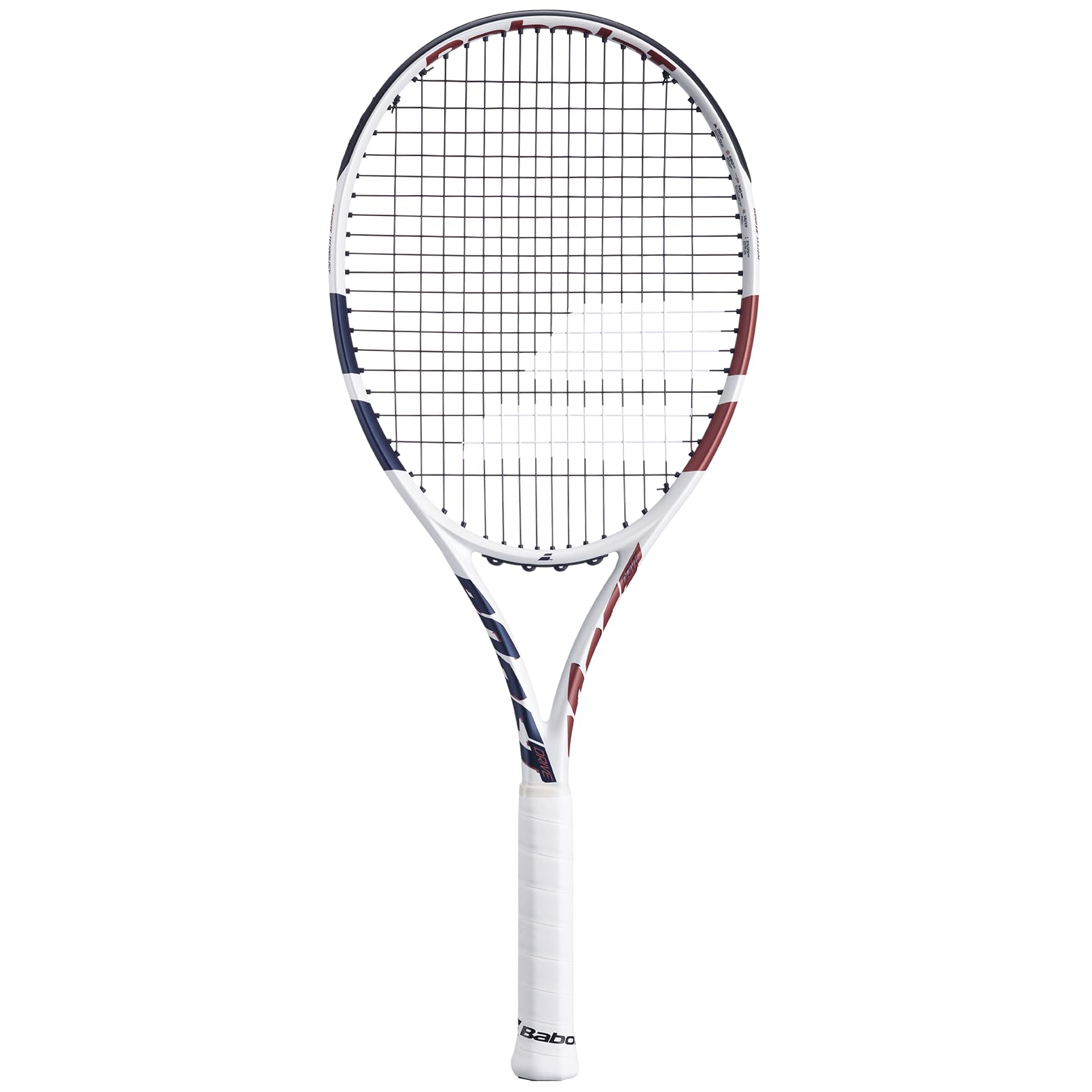 راکت تنیس Babolat Boost Drive باسوراخ دار (سفید) زنجیره سیاه دسته 4 1/8 اینچ