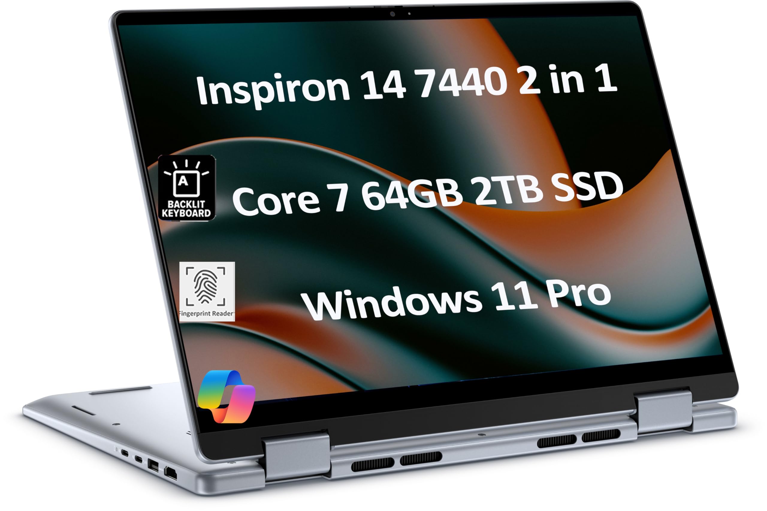 لپتاپ تجاری Dell Inspiron 14 7440 2-in-1 (صفحه نمایش لمسی FHD+ 14 اینچ، Intel 10-Core i7 11550U (> i7-1355U)، 64GB RAM، 2TB SSD) با صفحه کلید با نور پس زمینه، خواننده اثر انگشت، وب‌کم FHD، ویندوز 11 Pro با همراهی AI Copilot 64GB|2TB SSD 14"|Core 7