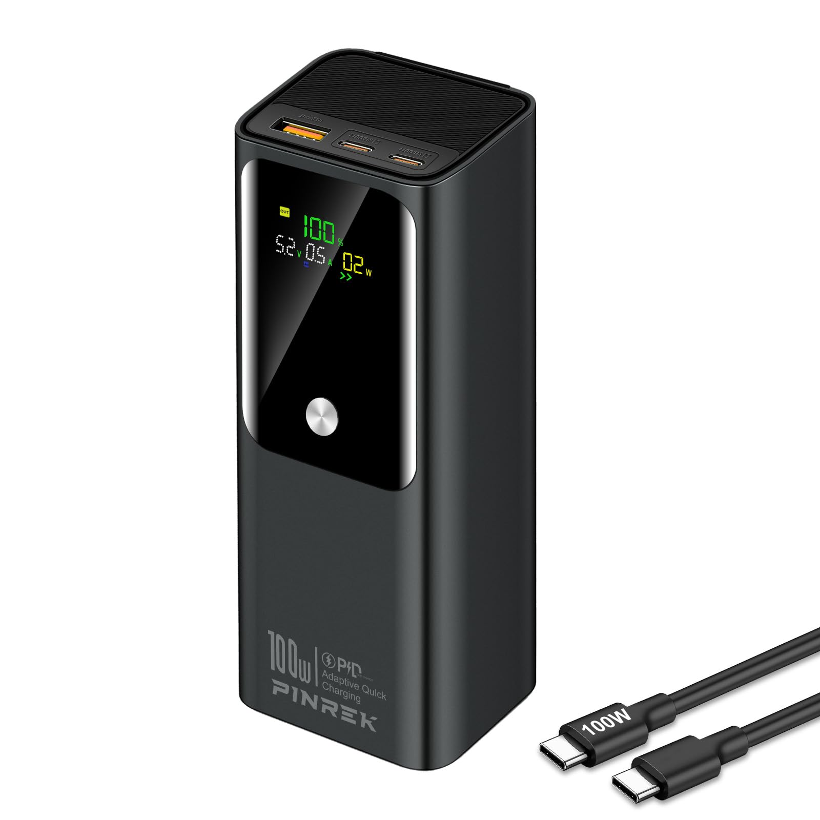 پاور بانک PINREK 20000mAh، شارژ سریع PD 100W پاور بانک قابل حمل با 2 پورت USB-C و 1 پورت USB-A، باتری قابل استفاده برای لپ تاپ مک بوک، گلکسی S25/S24/S23 سری، آیفون 16/15/14/13 سری