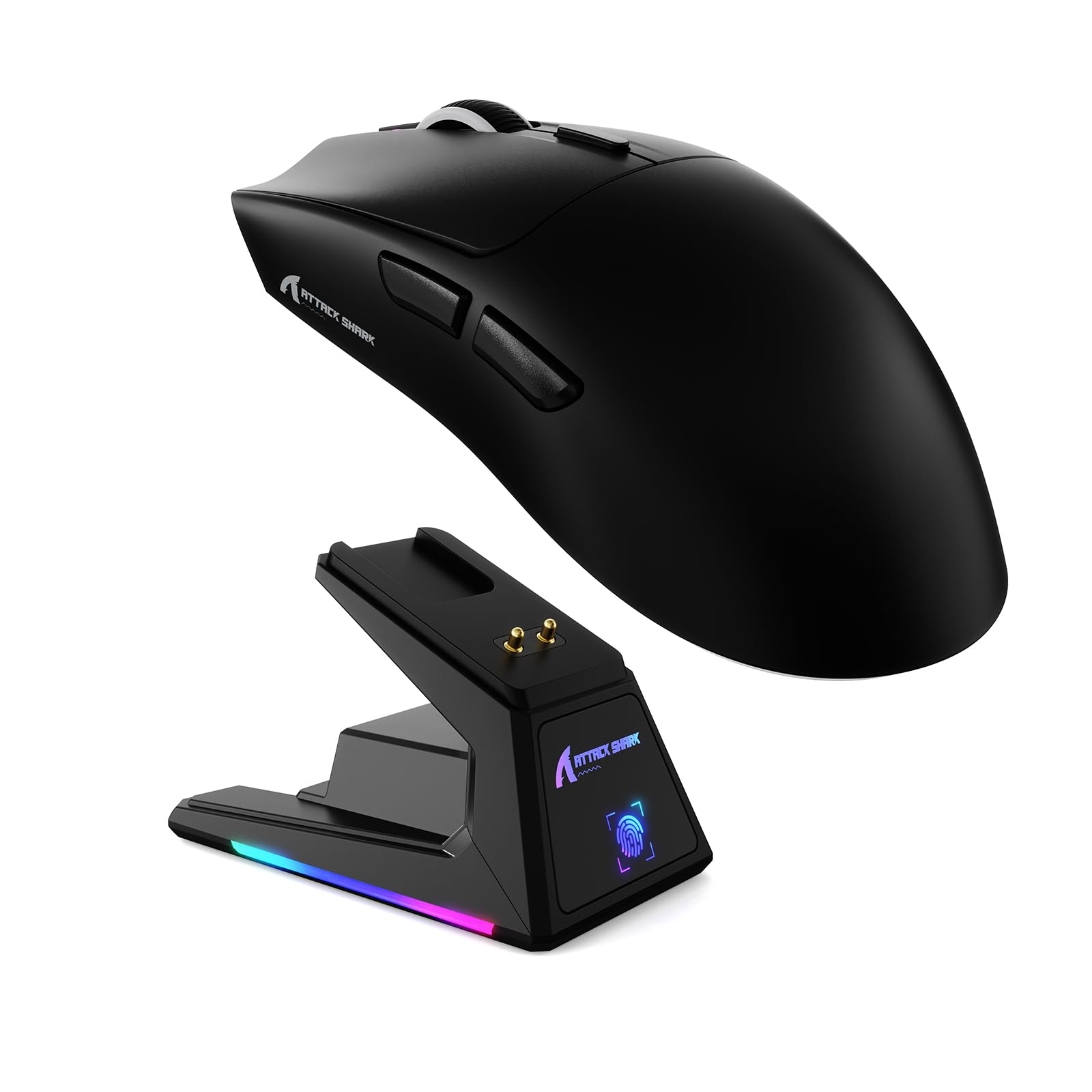 ماوس بازی بی‌سیم ATTACK SHARK X1 با پایه شارژ RGB ، حسگر PAW3395 PRO تا 40K DPI ، وزن بسیار سبک 53 گرمی سه حالته ماوس کامپیوتر ، نرخ نظرسنجی 1KHz و 5 دکمه قابل برنامه‌ریزی برای WIN / MAC - مشکی