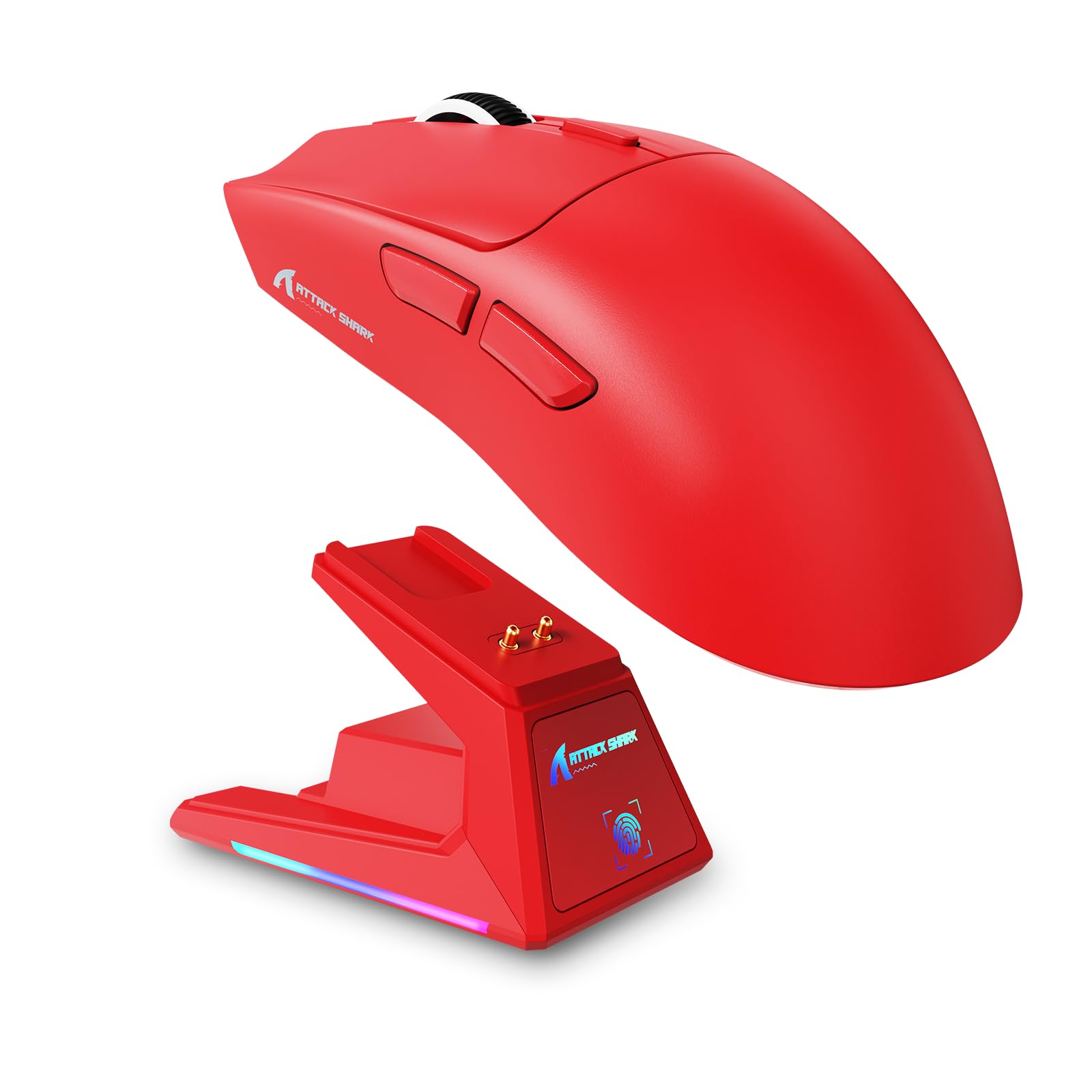 موشواره بازی بی‌سیم ATTACK SHARK X1 با پایه شارژ RGB، حسگر PAW3395 PRO با دقت تا 40K DPI، وزن سبک 53g، ماوس کامپیوتری سه حالته، نرخ نظر‌سنجی 1KHz، 5 دکمه قابل برنامه‌ریزی برای ویندوز/مک - قرمز