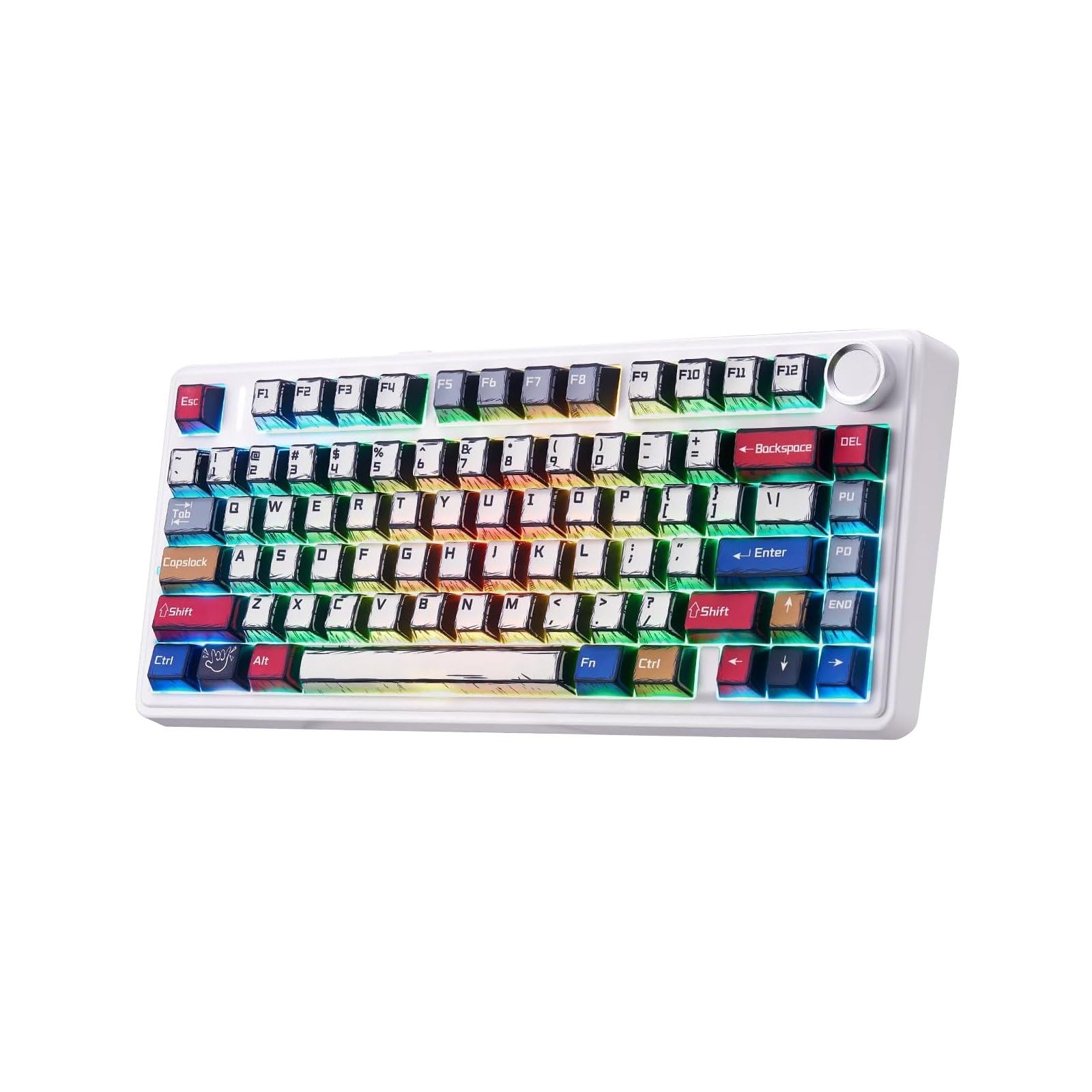 صفحه کلید مکانیکی بی‌سیم Aula F75، صفحه کلید کرم‌رنگ با نورپردازی RGB، 81 کلید صفحه کلید با طراحی 75% برای بازی، بلوتوث/2.4 گیگاهرتز/تایپ-سی، صدای کرمی - سوییچ‌های Reaper سفید