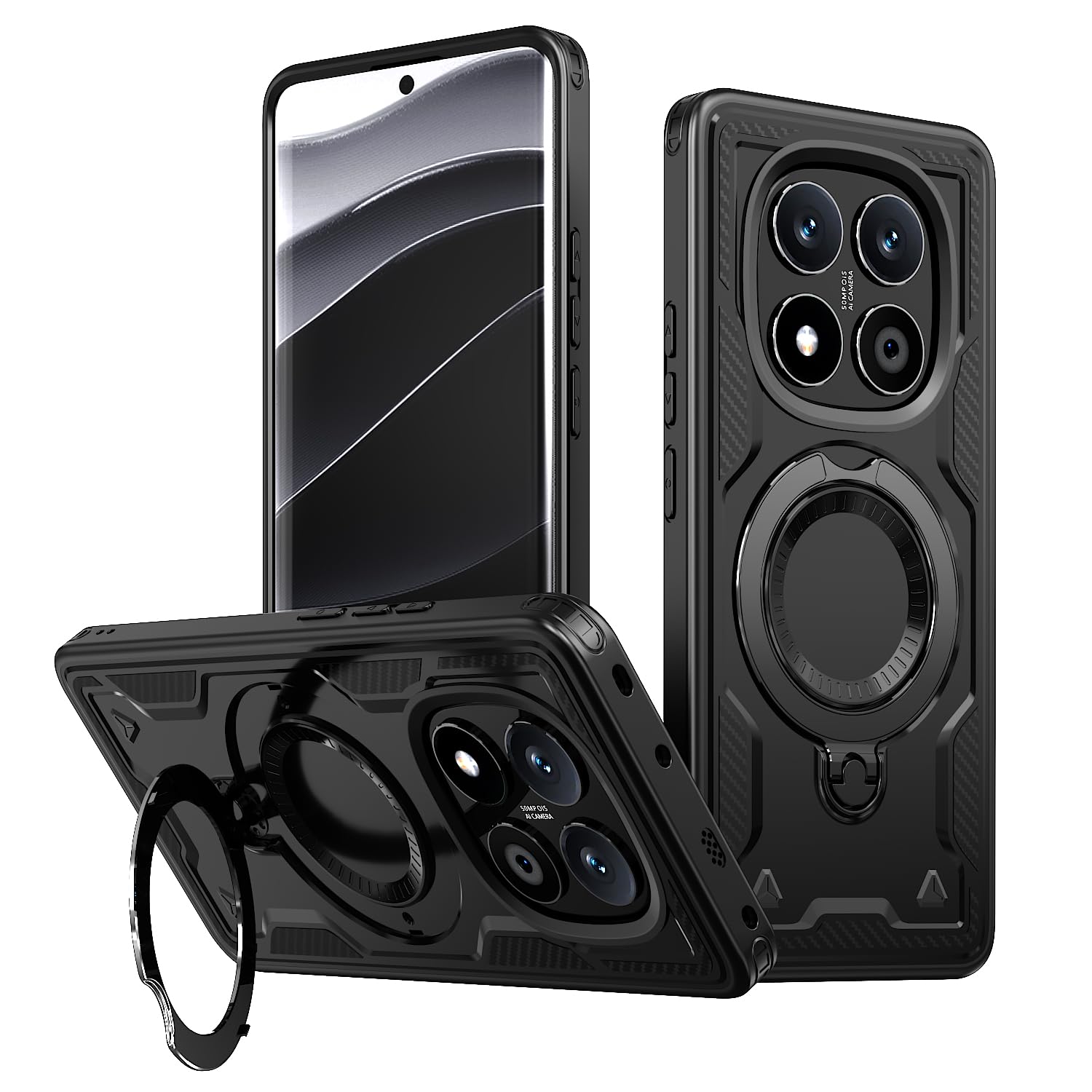 قاب محافظ PanXCase برای گوشی شیائومی Redmi Note 14 Pro 4G - استند حلقه‌ای فلزی 360 درجه، مغناطیسی، ایمنی نظامی ضربه با تکنولوژی هوا (سیاه) شیائومی Redmi Note 14 Pro 4G سیاه