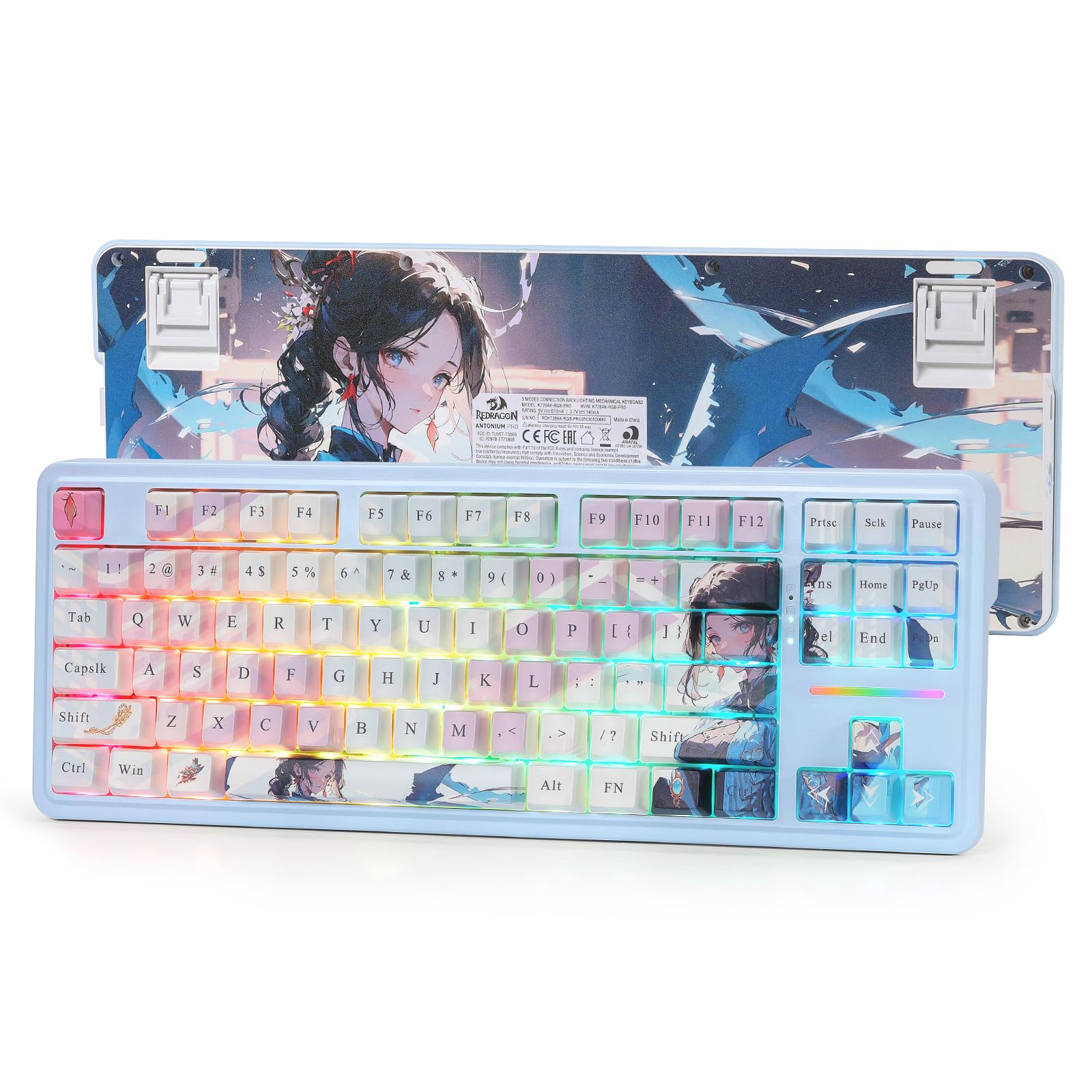 کیبورد بازی Redragon K728 PRO SE 80٪ 87 کلید بی سیم با نورپردازی RGB، 3 حالت کیبورد مکانیکی Hot-Swap با سوکت‌های LED جنوبی، کاهش نویز 5 لایه، سوئیچ‌های خطی Hi-Fi Nova Azure