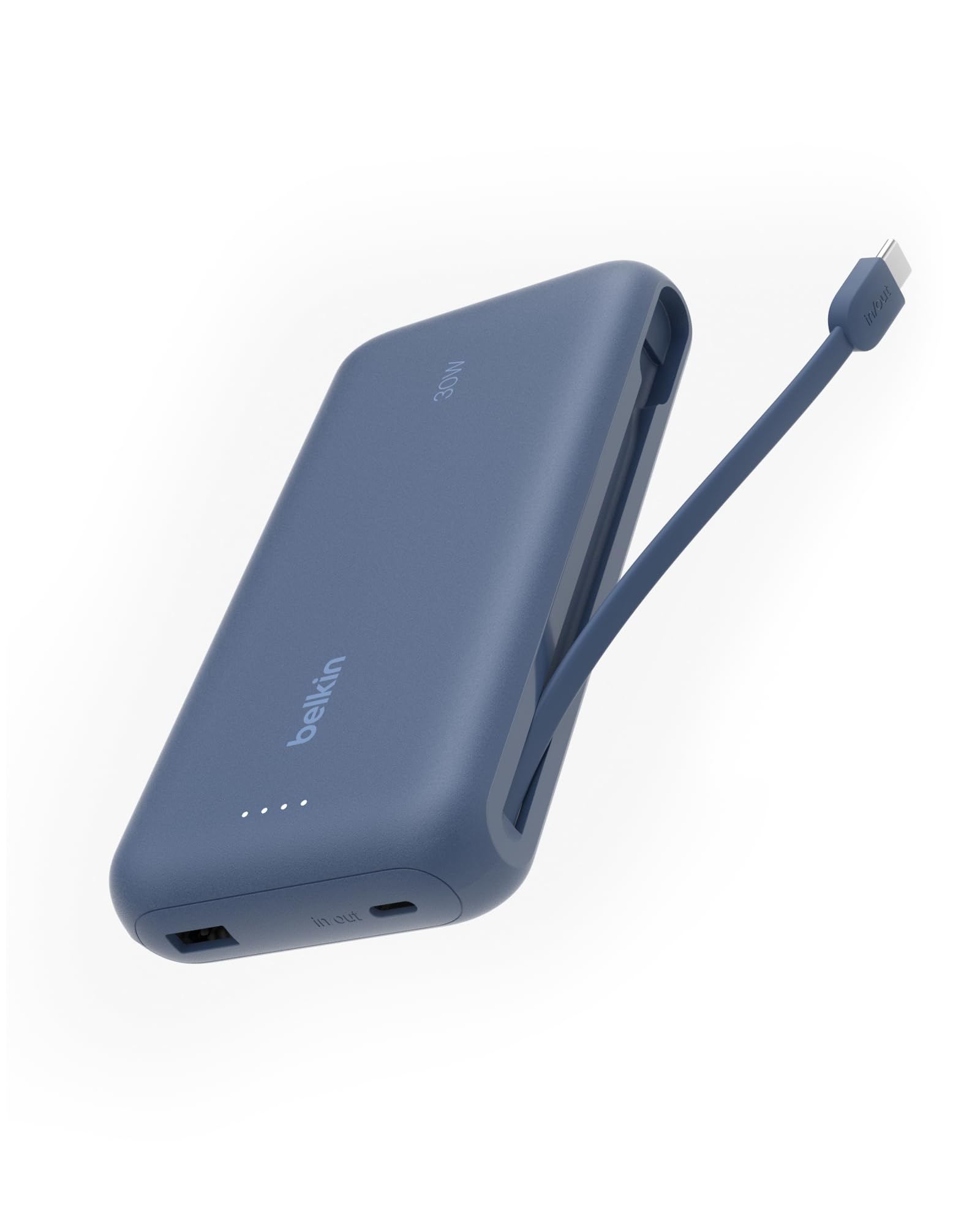 شارژر قابل حمل بلکین، پاور بانک با کابل یکپارچه 20K PD 30W - شارژ سریع توسط USB-C Power Delivery، شارژر قابل حمل برای آیفون 16، آیپد پرو، سری گلکسی S25 و موارد دیگر - آبی