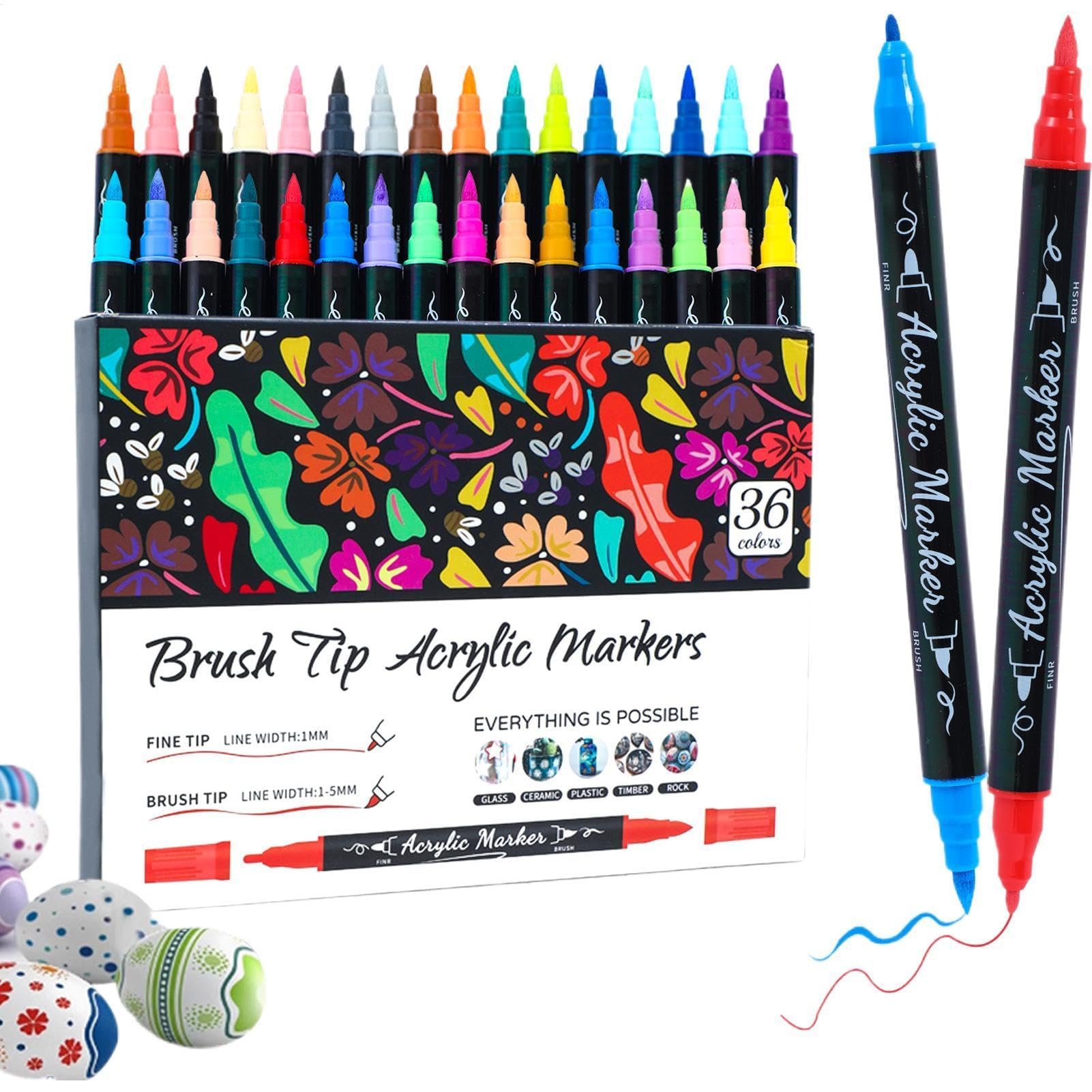 نقاشی., دسته‌نوشته‌های پن Acrylic Paint Pens Markers از برند KASTWAVE، دارای دو سر با نوک دوگانه، مناسب برای کودکان و بزرگسالان، لوازم هنری دو رنگ Acrylic Markers برای نقاشی روی سنگ و ساخت هنرهای دستی