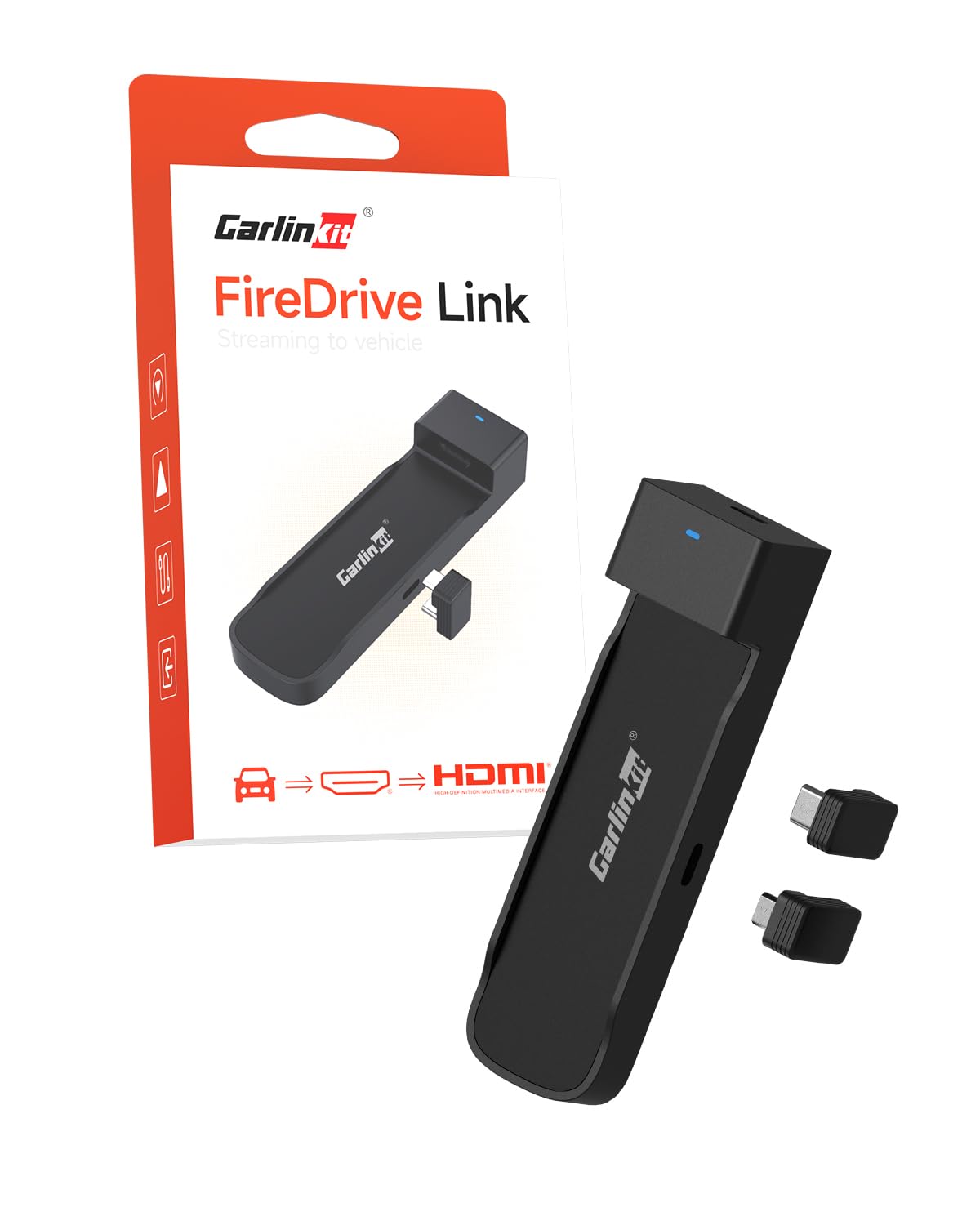 ترجمه:  
کارلینکیت فایردرایو لینک-وایرد کارپلی به آداپتور HDMI برای فایر تی وی استیک استریمینگ، تبدیل کننده چندرسانه‌ای برای خودروهای انتخاب شده، قرار دادن و پخش، سازگار نیست با خودروهای اندرویدی