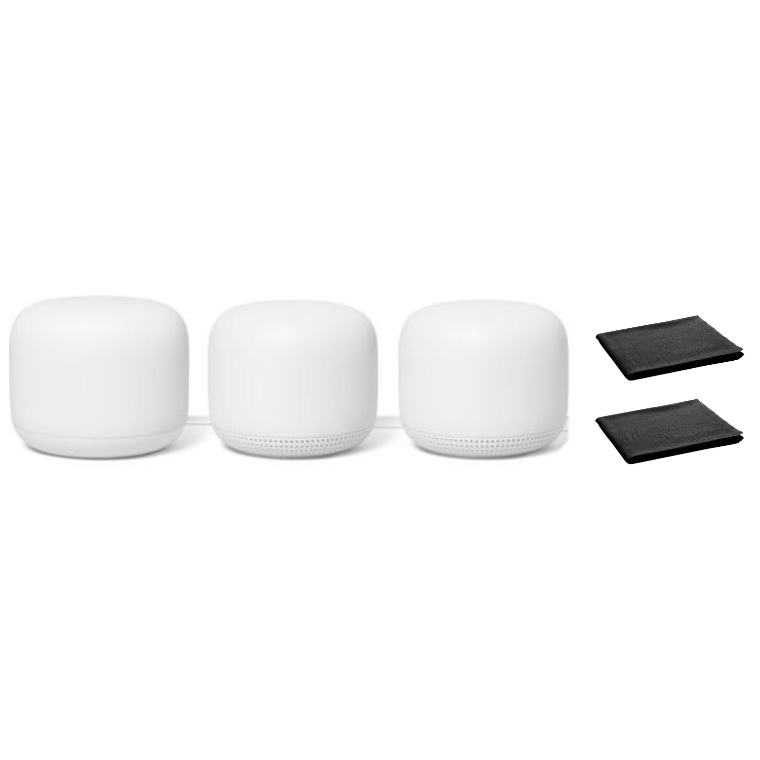 مسیریاب شبکه گوگل Nest WiFi Mesh (AC2200) با 2 نقطه، دارای Google Assistant، بسته 3 عددی، رنگ برفی - پوشش کامل منزل تا 5400 فوت مربع، پشتیبانی از چندین جریان 4K، قابلیت اتصال 200 دستگاه، همراه با 2 عدد پارچه میکروفایبر.