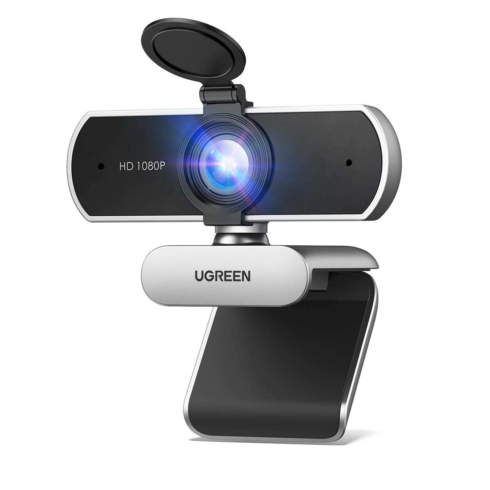 وب‌کم 1080P UGREEN با میکروفون دوربین USB HD، دوربین 1080P/30fps 720P/60fps استریم، با اصلاح خودکار نور، دو میکروفون کاهش نویز دوگانه، برای اسکایپ/فیس‌بوک/یوتیوب، لپتاپ/دسکتاپ، نقره‌ای خاکستری