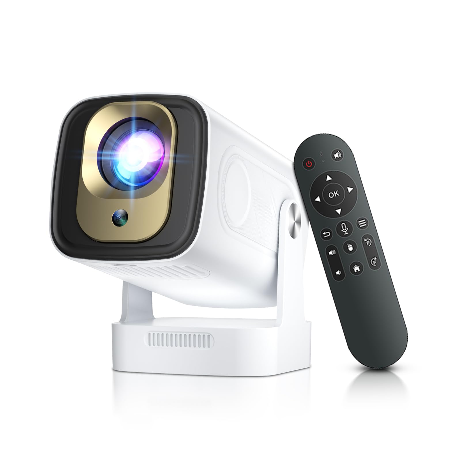4K HY260pro Mini Projector Home Cinema با WiFi 6 و Bluetooth 5.4، پروژکتور قابل حمل Full HD 1080P با Android TV، چرخش 180 درجه، سینمای خانگی کوچک برای اتاق خواب بیرون از منزل