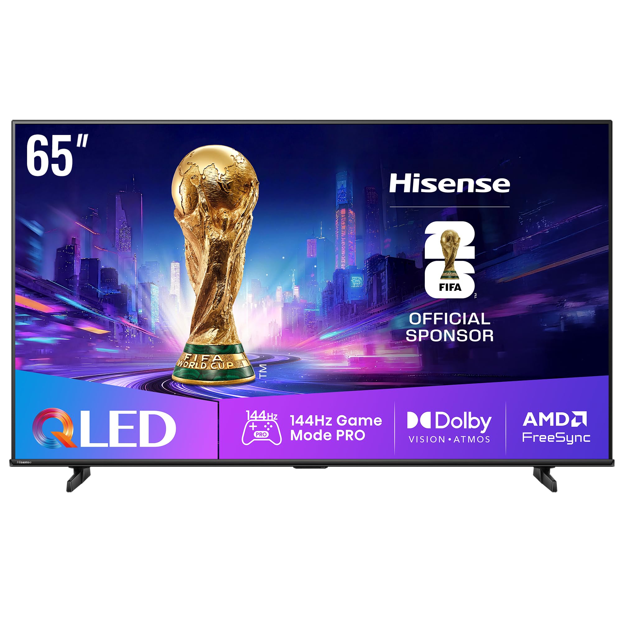 تلویزیون هوشمند Hisense 65 اینچ با فناوری QLED 144Hz مدل E8Q - دارای رنگ Quantum Dot، تصویر با هوش مصنوعی، Dolby Vision، Dolby Atmos، اشتراک گذاری با تلویزیون، کنترل صوتی، حالت فیلمساز، یوتیوب، نتفلیکس، دیزنی پلاس 65E8Q (نسخه 2025 UAE)