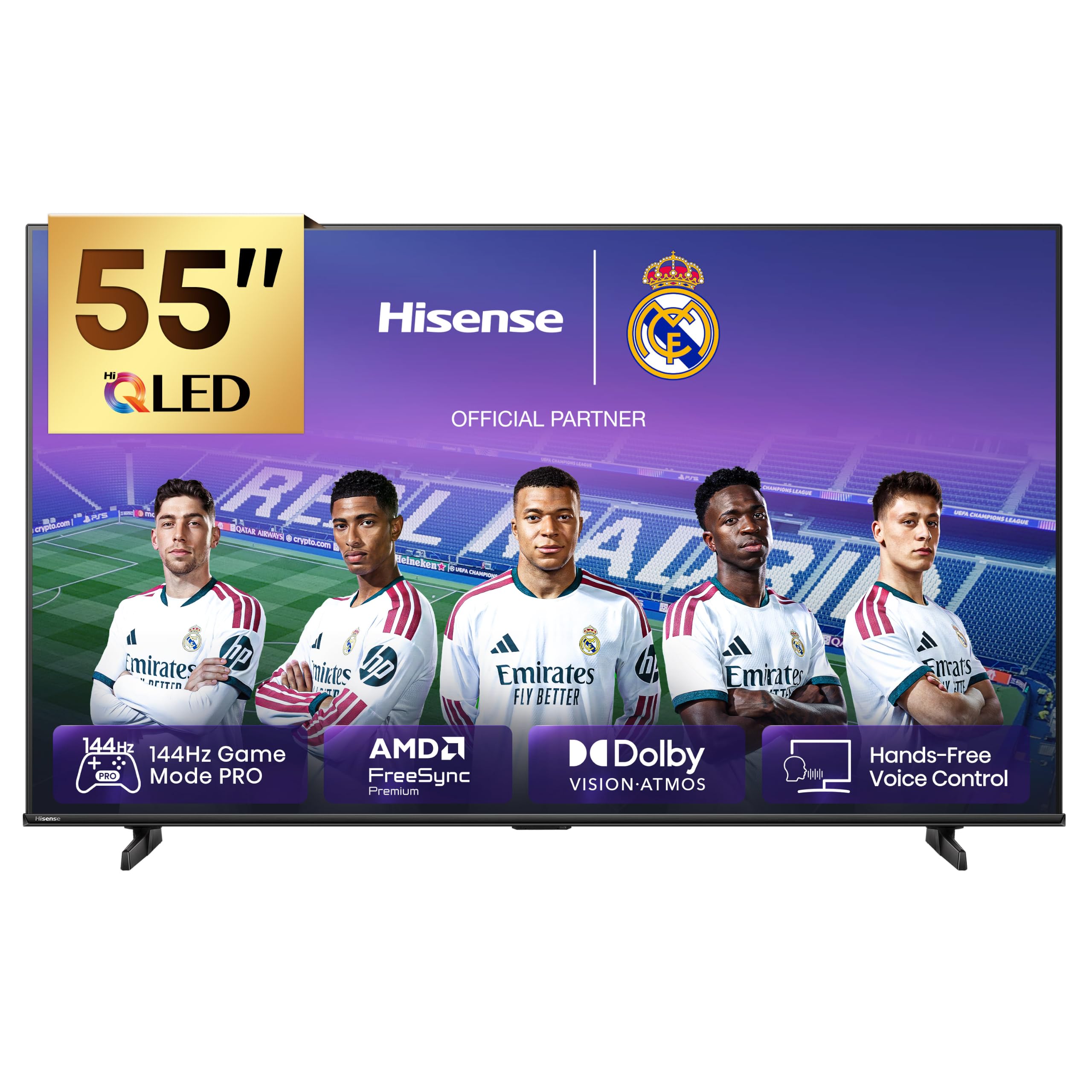 تلویزیون هوشمند Hisense 55 اینچ با تکنولوژی QLED و نرخ تازه‌سازی 144Hz مدل E8Q با تکنولوژی رنگ Quantum Dot، تصویر هوشمند AI، Dolby Vision، Dolby Atmos، امکان اشتراک‌گذاری با تلویزیون، کنترل صوتی، حالت سازنده فیلم، Youtube، Netflix، Disney+، مدل 55E8Q (نسخه 2025 امارات متحده)