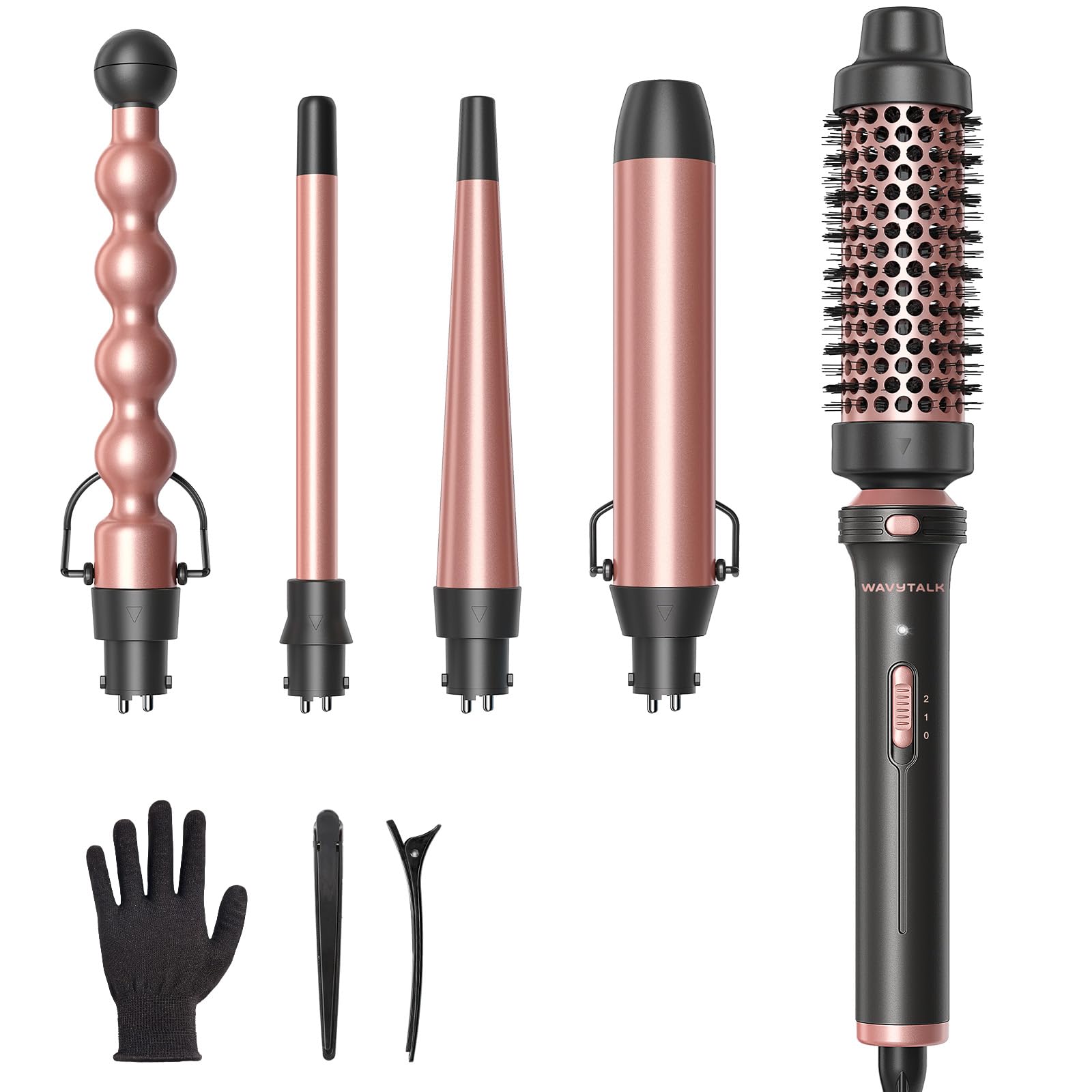 سری Curling Wand Set 5 در 1 ویوتاک، Curl چندگانه، مجموعه ایرون حالت دهنده با برس حرارتی و 4 عدد سری سرامیک قابل تعویض (0.5"-1.25")، گرم شدن فوری (طلایی رز)