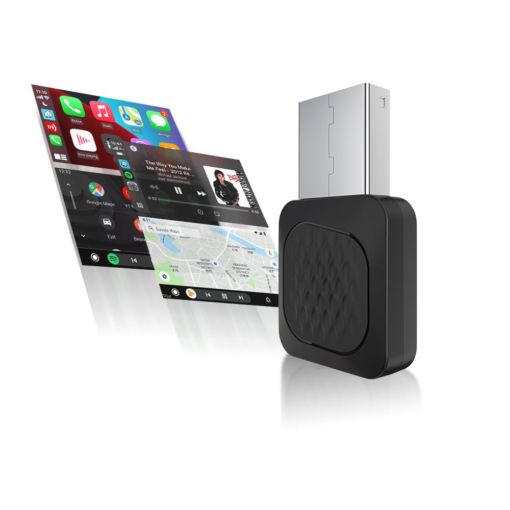 مینی الترا، آداپتور جدید ورژن ۲ در ۱ وایرلس CarPlay و وایرلس اندروید اتو برای سیستم‌های سیمی CP/AA کارخانه‌ای، برای بی‌ام‌و و تسلا مناسب نیست، اندازه‌ی کوچک و آسان در استفاده، رنگ مشکی