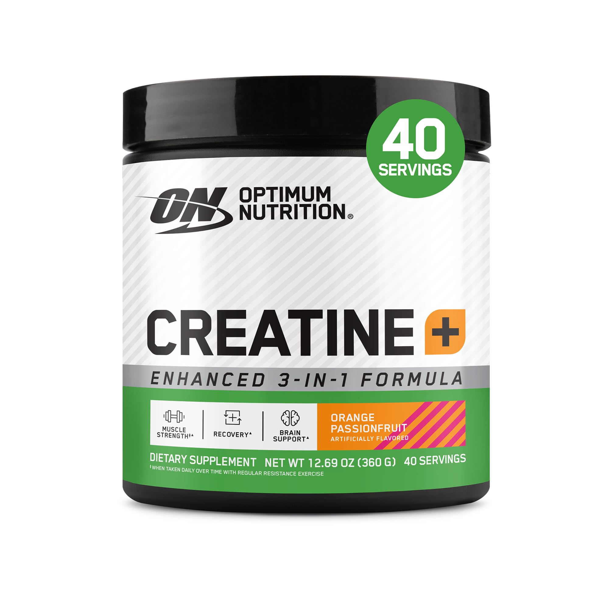 Optimum Nutrition Creatine Monohydrate Plus Powder, Orange Passionfruit Flavored Creatine Performance Blend With Electrolytes for Hydration, Added Vitamins, 40 Servings, 360 Grams (Packaging May Vary) Passion Fruit