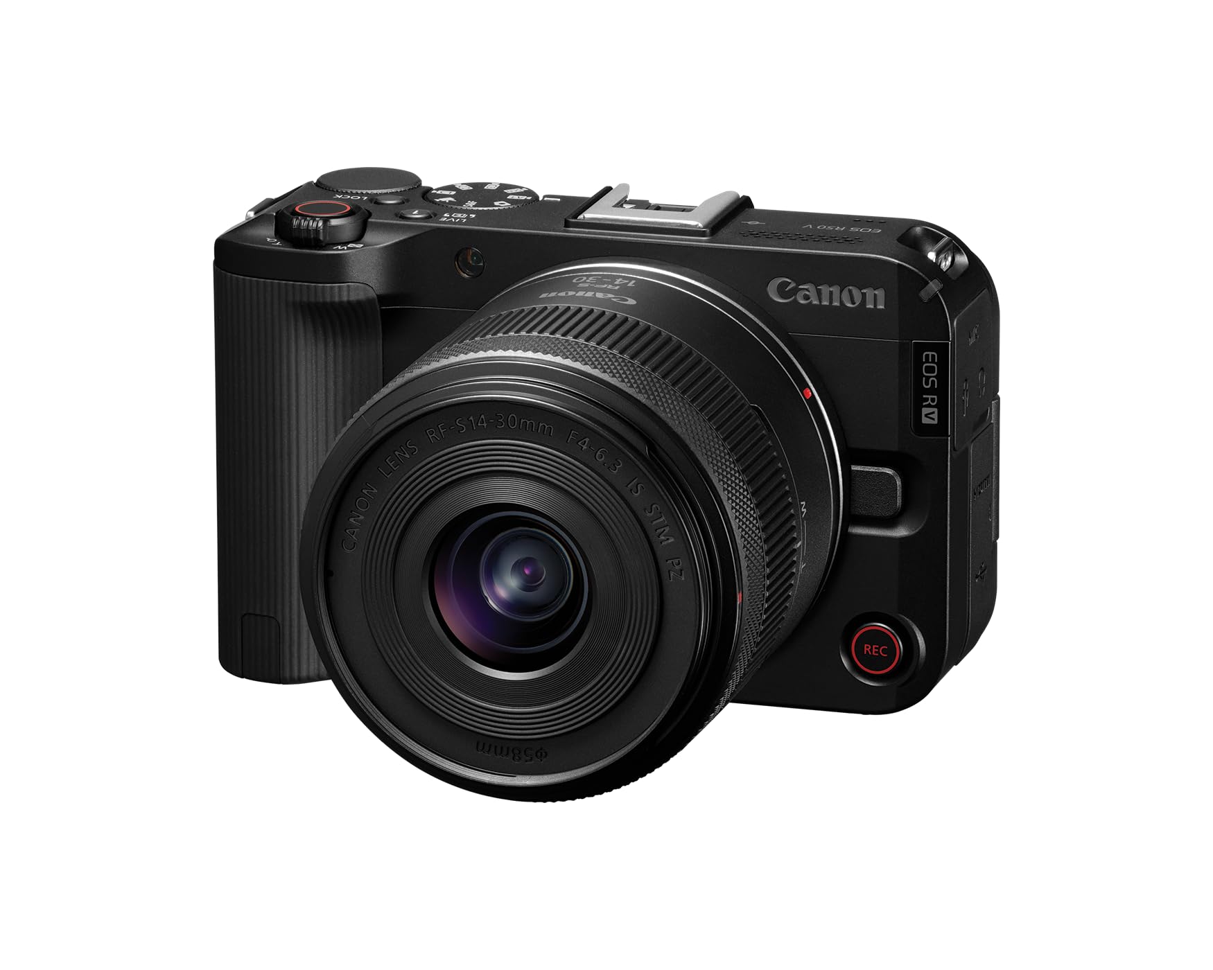 Canon EOS R50 V با لنز RF-S14-30mm F4-6.3 STM PTZ، دوربین هیبریدی با لنز تعویضی آینه‌ای APS-C، لنز زوم با زاویه فوق‌العاده گسترده، ویدیوی عمودی، ولاگینگ، پخش زنده، ایجاد محتوا