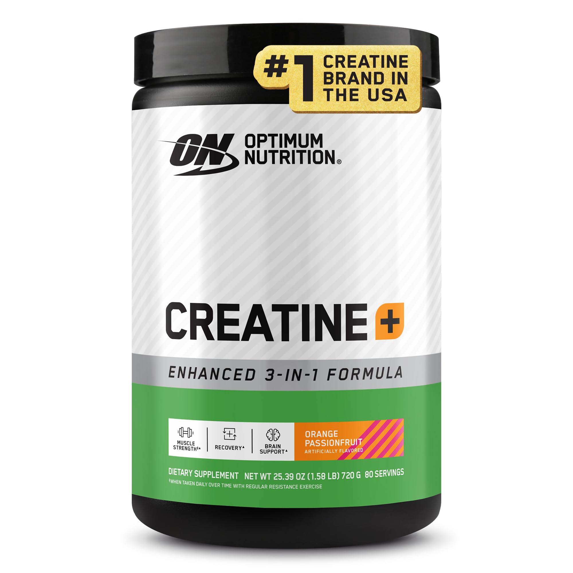 پودر کریاتین مونوهیدرات Plus Optimum Nutrition، مخلوط عملکرد کریاتین با طعم پرتقال و میوه پشتیفای به همراه الکترولیت برای هیدراسیون، ویتامین‌های اضافی، 80 سرویس، 720 گرم (بسته‌بندی ممکن است متغیر باشد) پرتقال و میوه پشتیفای 720 گرم (بسته از ۱ عدد)