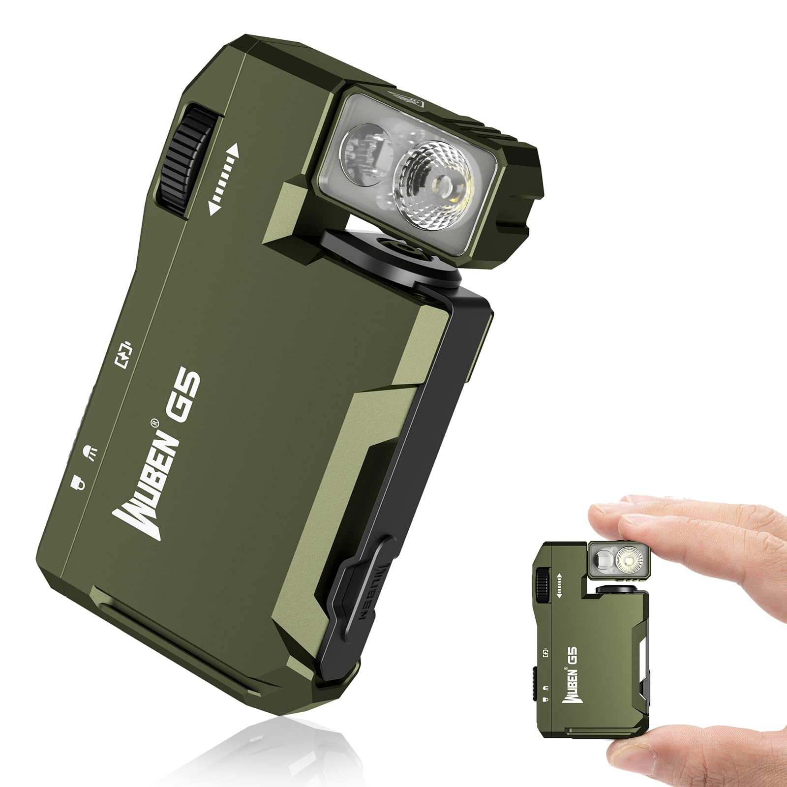 لوله چراغ قوه قابل شارژ WUBEN G5، لوله چراغ کوچک EDC، چراغ LED با نور GRB | 400 لومن چراغ LED دوگانه با RGB، چراغ قوه کوچک قابل جابجایی مغناطیسی، چراغ جیبی کوچک برای فضای باز، کمپینگ سبز