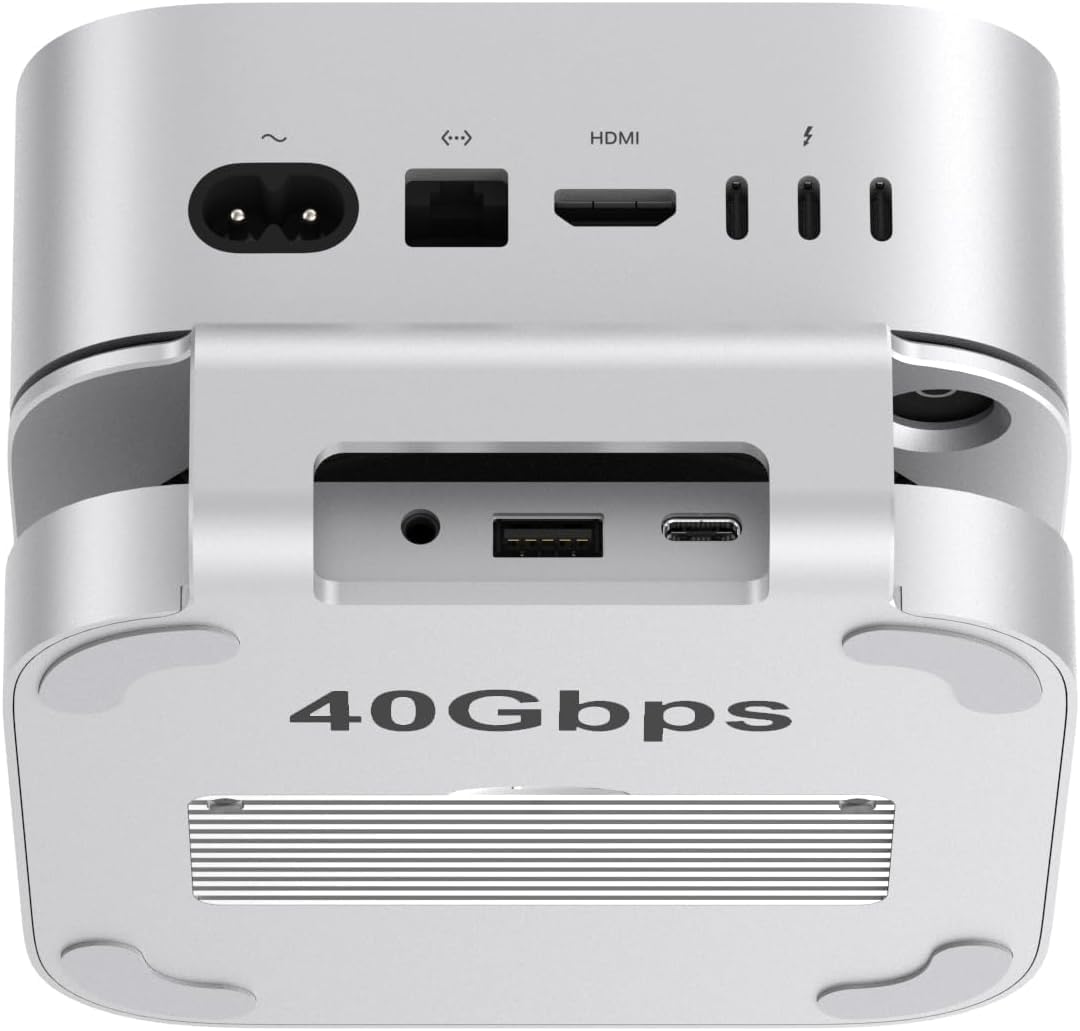 تبدیل کوییزلا باند 40Gbps مک مینی M4/M4 Pro استند هاب با قفس NVMe SSD USB4، میزبان USB-C، 3 عدد USB-A 2.0، صدای 3.5 میلیمتری، پشتیبانی از M.2 PCIe تا 8TB، سازگار با تاندربولت 4/5 UH60 U4
