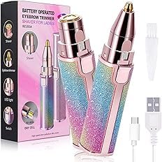 خراشی ابرو و برداشت کننده موهای صورت برای زنان | تیغه برقی USB قابل شارژ با ۲ سر، دارای چراغ LED داخلی | اصلاح بدون درد بدن، صورت، بینی، لب، بغل و بیکینی - رنگین کمان (1 بسته)