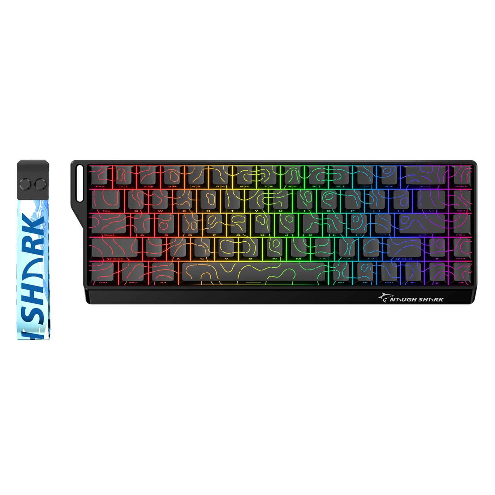 صفحه کلید بازی GK GAMAKAY x NaughShark NS68 با حسگر سالن اثر ناگهانی، رابط بلوتوث/USB-C/2.4 گیگاهرتز پایین 8KHs، نرخ نظرسنجی 0.01 میلیمتر RT Snap Tap، صفحه کلید با سوییچ مغناطیسی Outemu Peach Crystal (سیاه - چاپ شده در سمت) با کلیدهای ساید شده با PBT سیاه و چاپ شده در سمت گیاهچه چهارمودی.