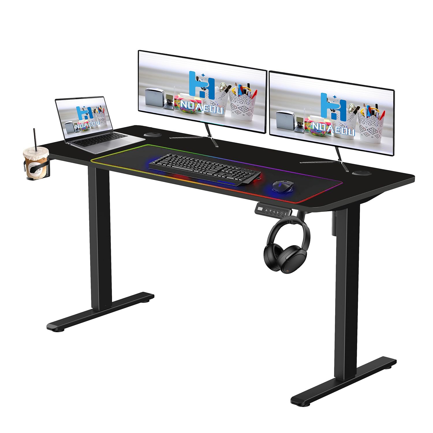 میز ارتفاع قابل تنظیم الکتریکی NOAEOU، 140 x 60 سانتی‌متر، میز کامپیوتر ایست و نشست بزرگ برای اداره یا منزل