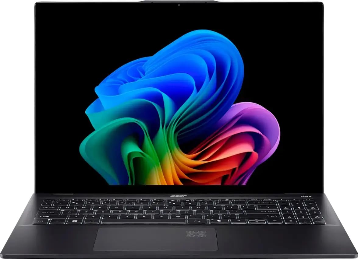 لپ تاپ ایسر Swift 16 AI 2025 با صفحه نمایش لمسی OLED 2880x1800 اینچ 16، Intel Core Ultra 7 256V، گرافیک Intel Arc، 16GB LPDDR5، 1TB SSD، صفحه کلید بکلیت، Wi-Fi 7، دوربین QHD IR 1440p، Copilot، ویندوز 11 Home، 16GB RAM | 1TB SSD ویندوز 11 Home