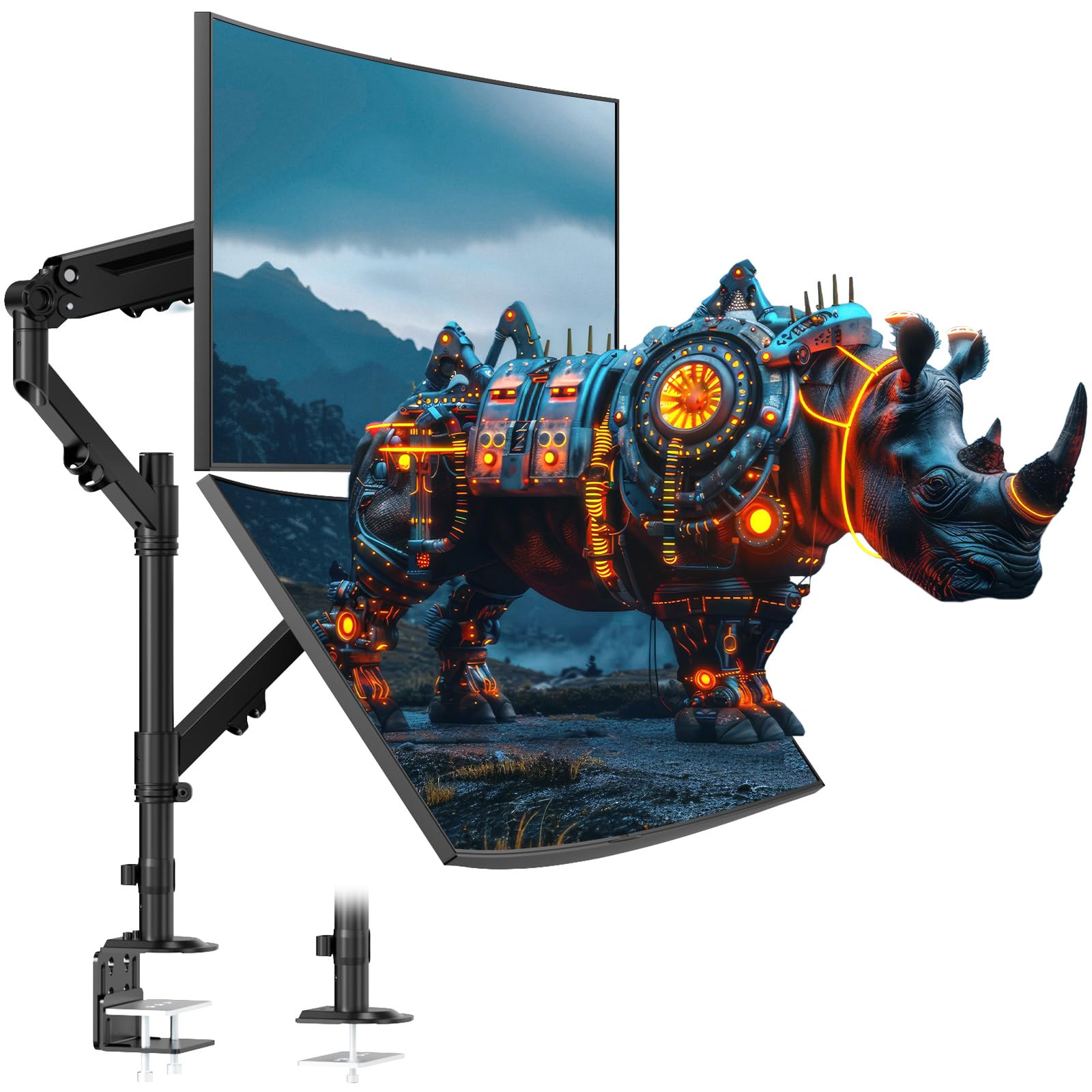 استندوپیا محافظ صفحه نمایش برای 2 مانیتور برای اندازه 17-40 اینچ، تا وزن 12 کیلوگرم، بازوی مانیتور برای قرار گیری عمودی/موازی 2 مانیتور، با پرچ و قسمت پوشش، VESA 75/100 میلیمتر