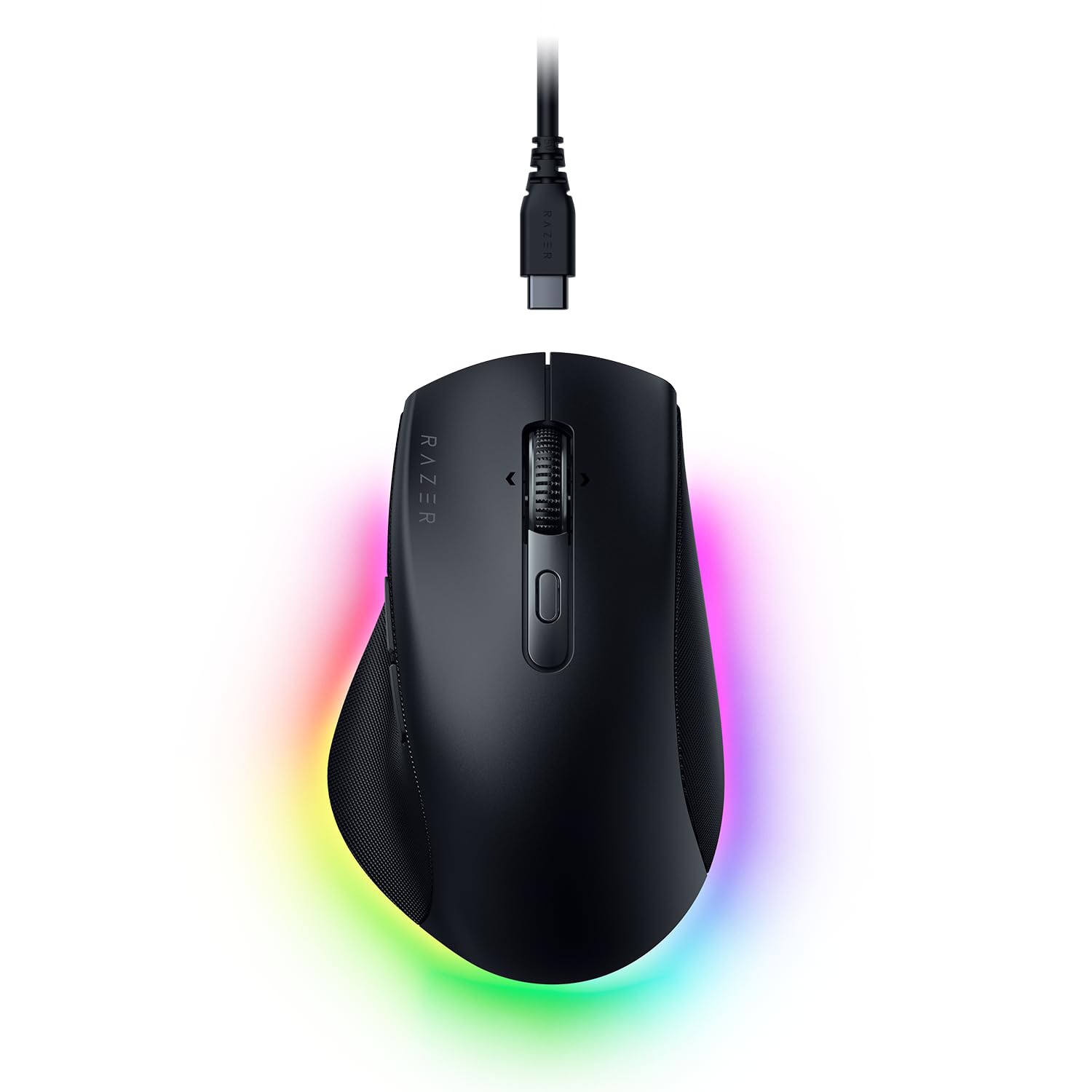 موش موسی بی‌سیم تراشه‌ای Razer Pro Click V2 با طراحی راحت برای دست راست: بی‌سیم HyperSpeed (2.4 گیگاهرتز)، بلوتوث - تا 3 میزبان، سیم USB-C، عمر باتری تا 3.5 ماه، 9 دکمه قابل برنامه‌ریزی - مشکی