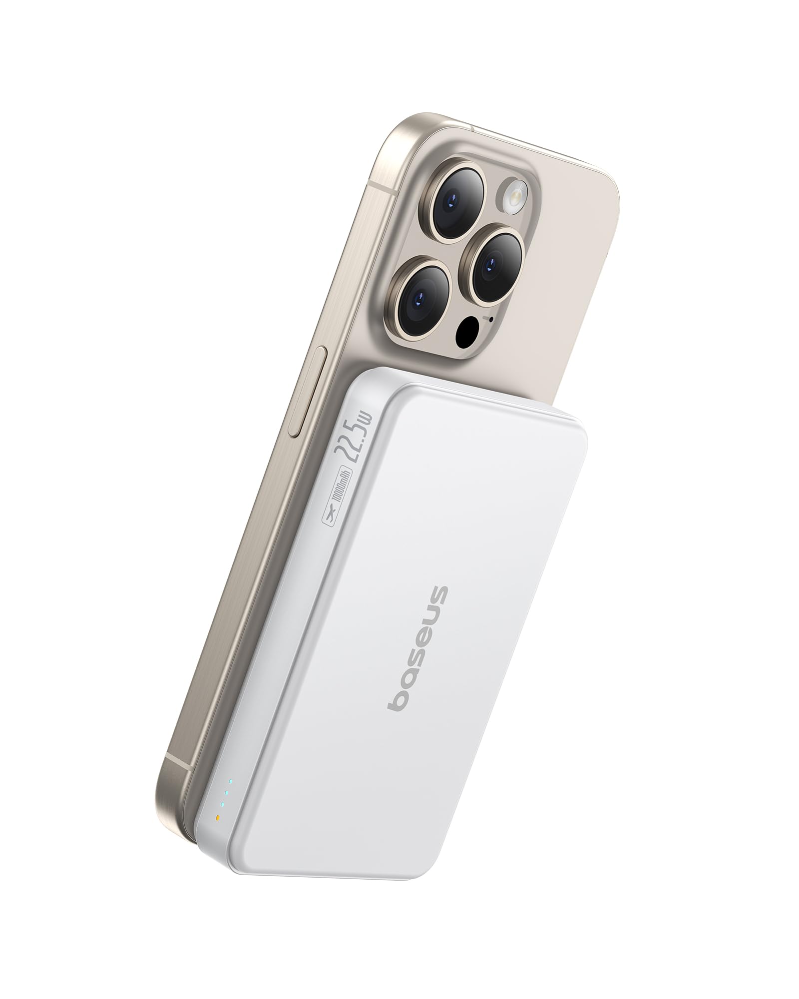 پاوربانک Baseus Airpow Ⅱ Qi2 با ظرفیت 10000 میلی آمپرساعت، شارژر بی‌سیم 15 وات، USB-A 22.5 وات + USB-C PD 20 وات، برای آیفون 12-16، سامسونگ، باتری قابل حمل کوچک، تایید شده توسط ایرلاین‌ها - رنگ سفید 10KmAh-15W-Airpow Magnetic White
