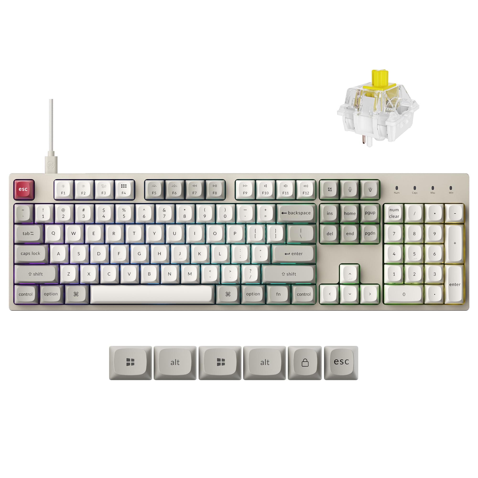 کیبورد مکانیکی سیمی Keychron C2 Pro با نرخ نظر‌دهی ۸K هرتز، اندازه کامل RGB Backlit سفارشی، قابل تعویض سریع، کی‌کپ‌های PBT ضد درخشش، سازگار با مک، ویندوز، لینوکس با سوییچ بنانا