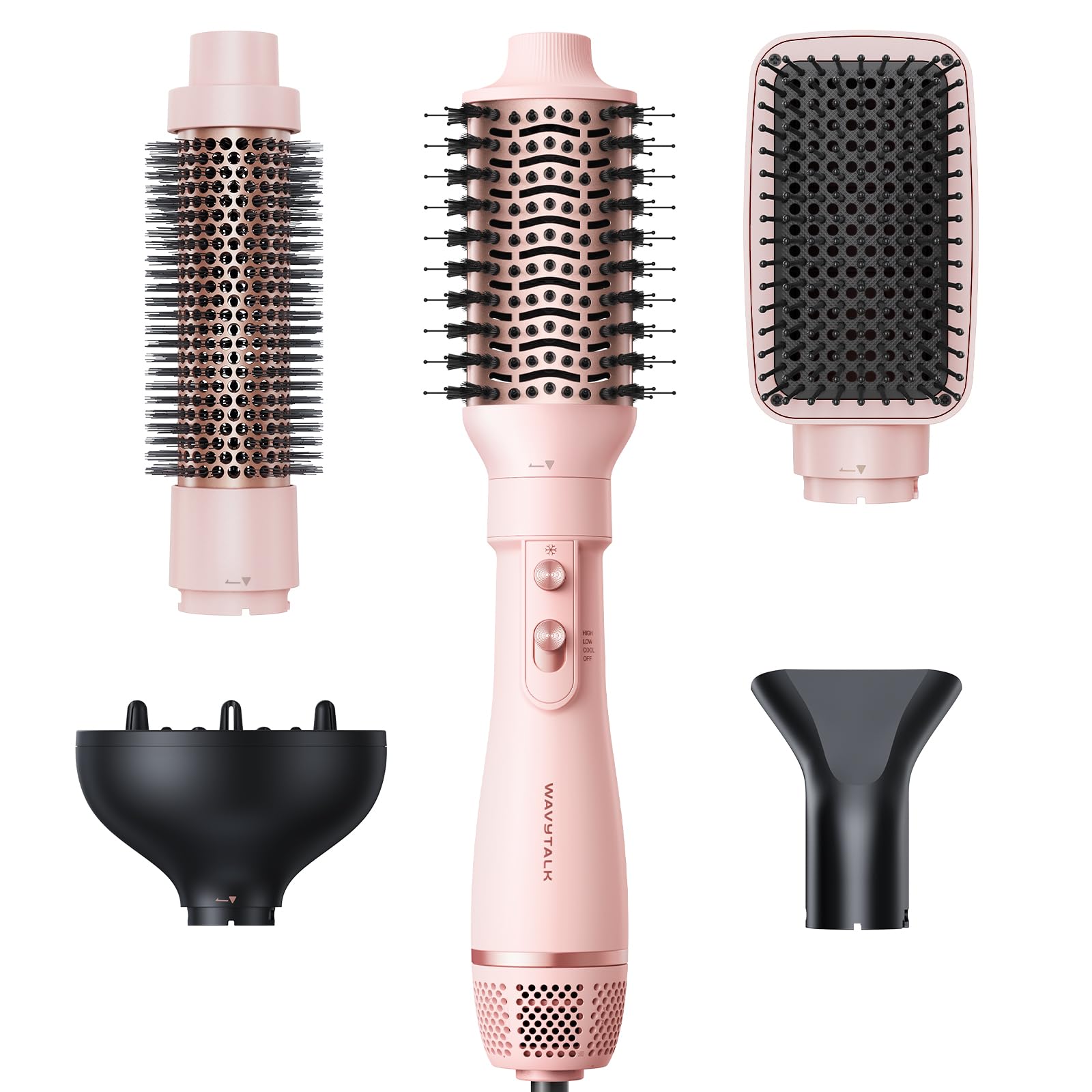 مجموعه تراش موی بادی، مجموعه برس هوای گرم Wavytalk Air Sculpt 5-in-1، ابزار سبک مو برای حالت دهی حرفه ای مو، لطیف کردن موهای موجدار، حجیم کردن و صاف کردن، زیبا و کمتر پرز، صورتی