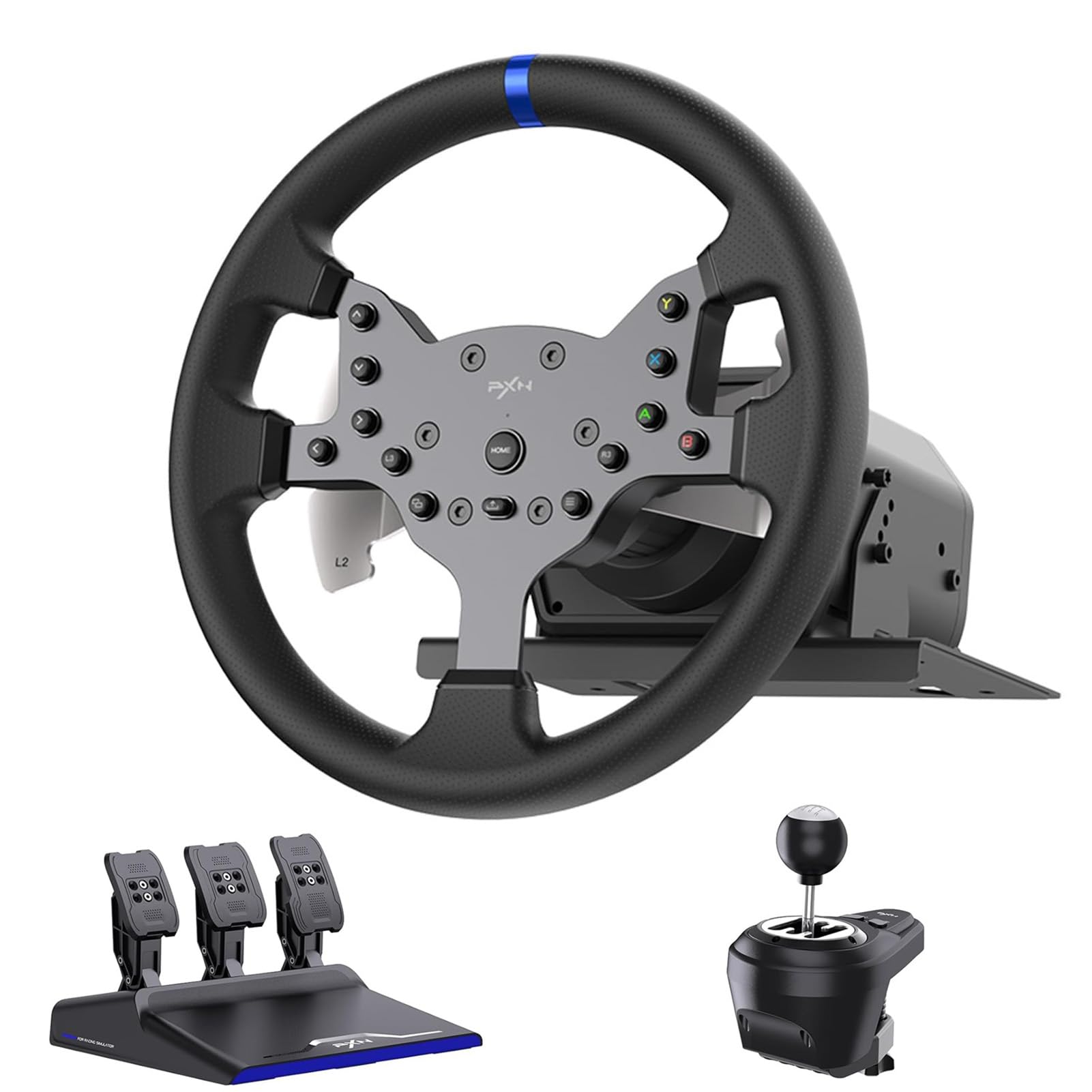 فرمان مسابقه‌ای PXN Force Feedback PC Racing، با قابلیت جداشدن و 270/900 درجه V99 برای بازی رانندگی و شبیه‌ساز مسابقه با پدال و شیفتر برای ویندوز PC، PS4، Xbox One و Xbox Series X/S