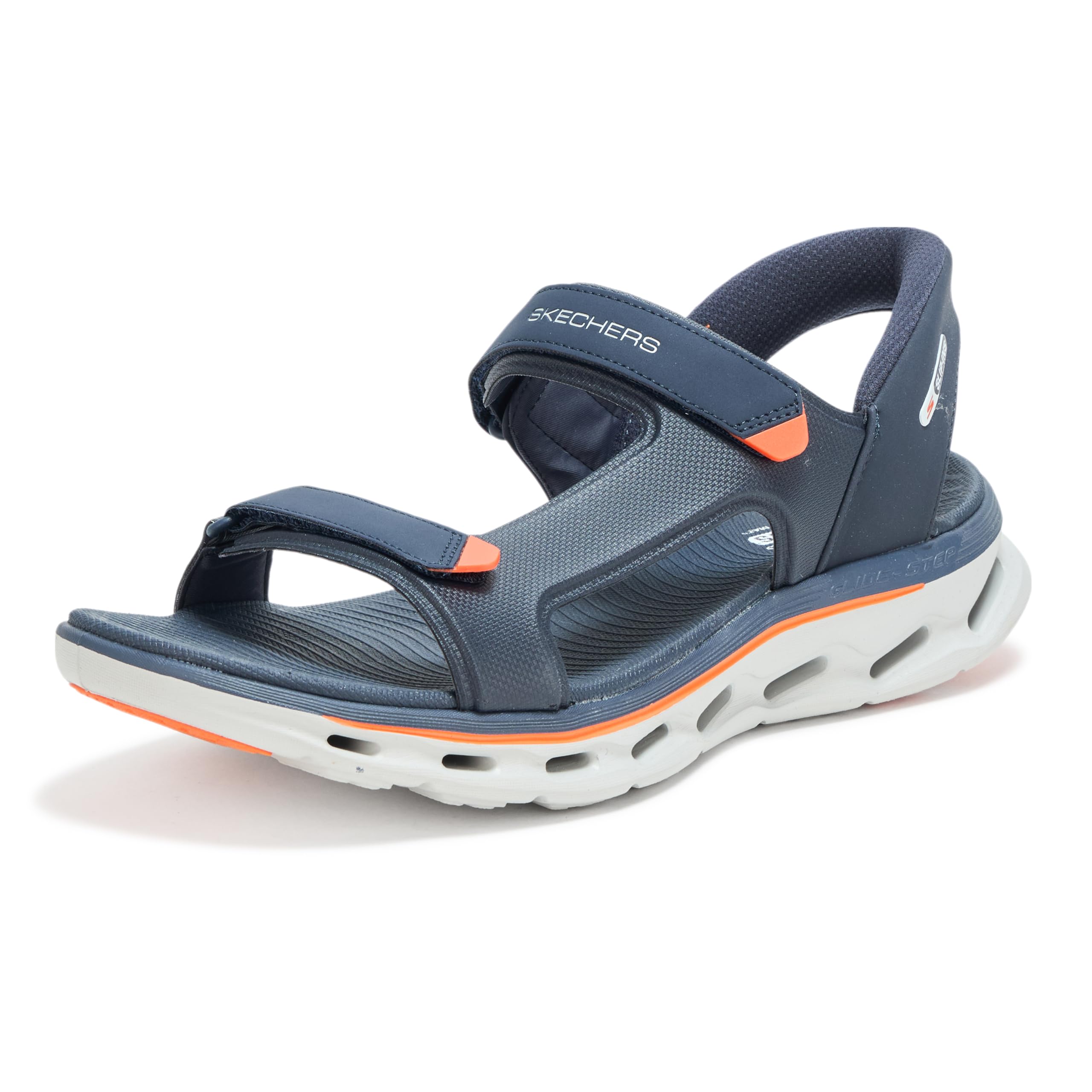 صندل ورزشی مردانه اسکچرز Hands Free Slip-ins Go Walk Glide Step 2.0، مدل Quarter Strap، سایز 43 (EU)، سرمه‌ای/نارنجی