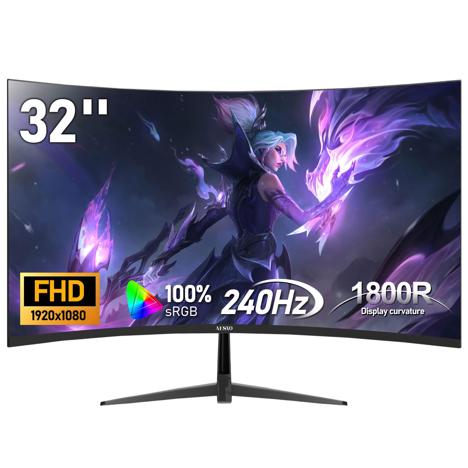 مانیتور بازی 32 اینچی FHD با نرخ تازه‌سازی 240Hz، صفحه نمایش کامپیوتر 1080P (1920x1080)، خمیده با شعاع 1800R، زمان پاسخ‌دهی 1 میلی‌ثانیه (GTG) و فناوری High Color Gamut با 100٪ sRGB برای بازی‌های اسپورت و محیط اداری منزل 32 اینچی - FHD - 240Hz - خمیده